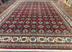Large Turkish Rug 11x16, Allover Pattern, Red Multicolor, Hand Knotted Handmade Wool Vintage Oriental Carpet, Palace Sized, Extra Large