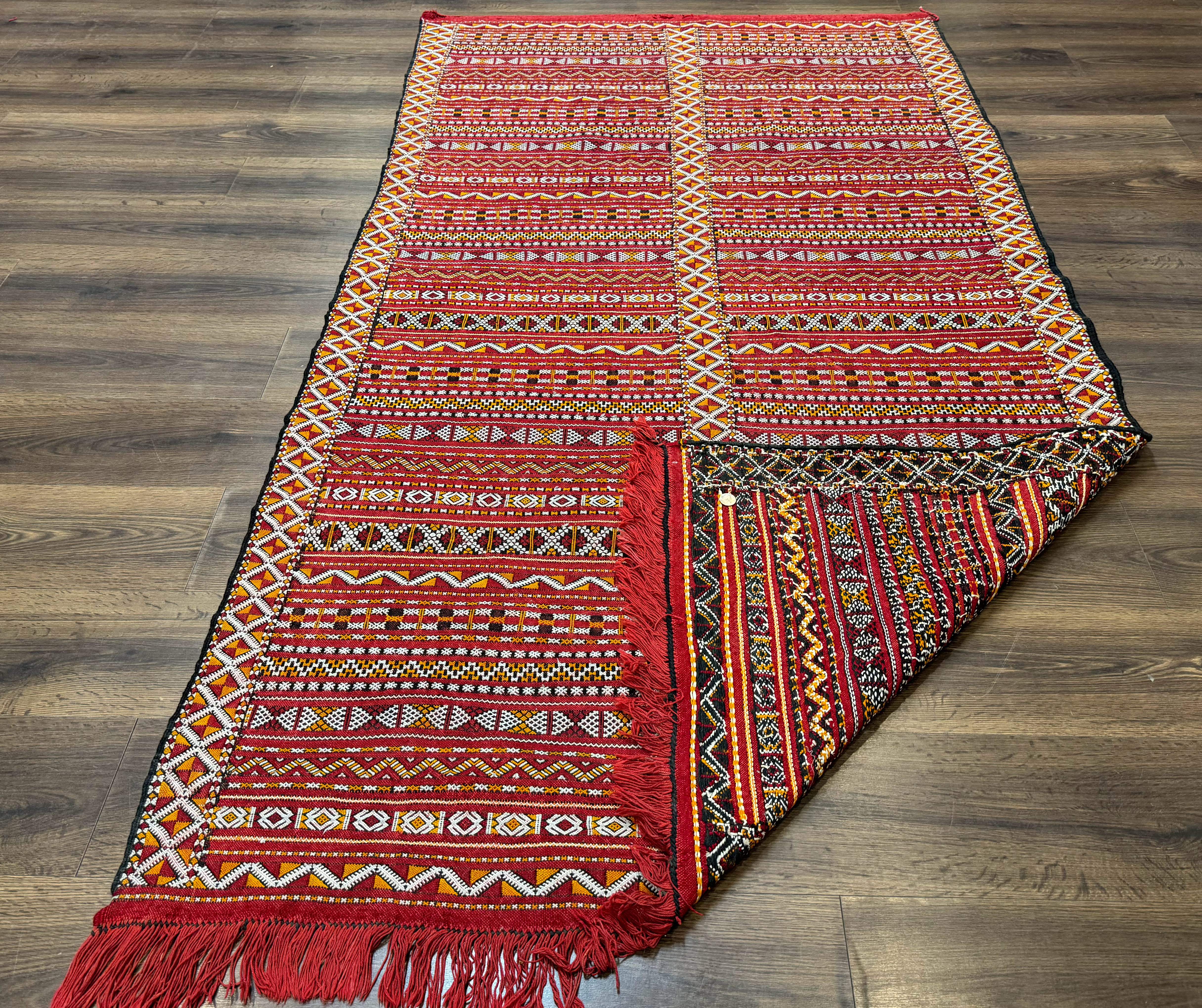Moroccan Kilim Rug 4x8, Flatweave, Bohemian, Red Ivory Orange - Jewel Rugs