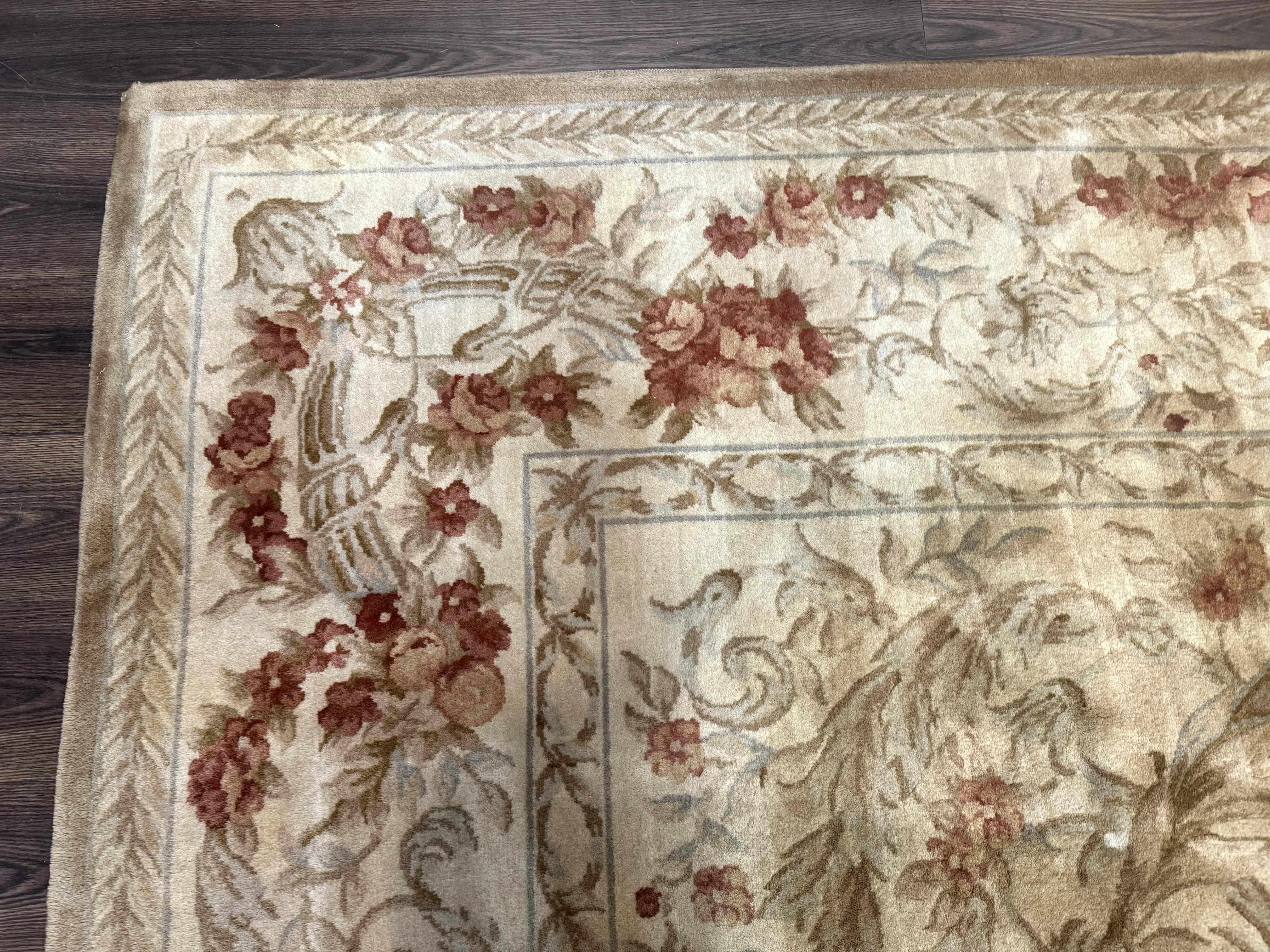 Chinese Aubusson Wool Rug 10x14, European Design, Thick Wool Pile - Jewel Rugs