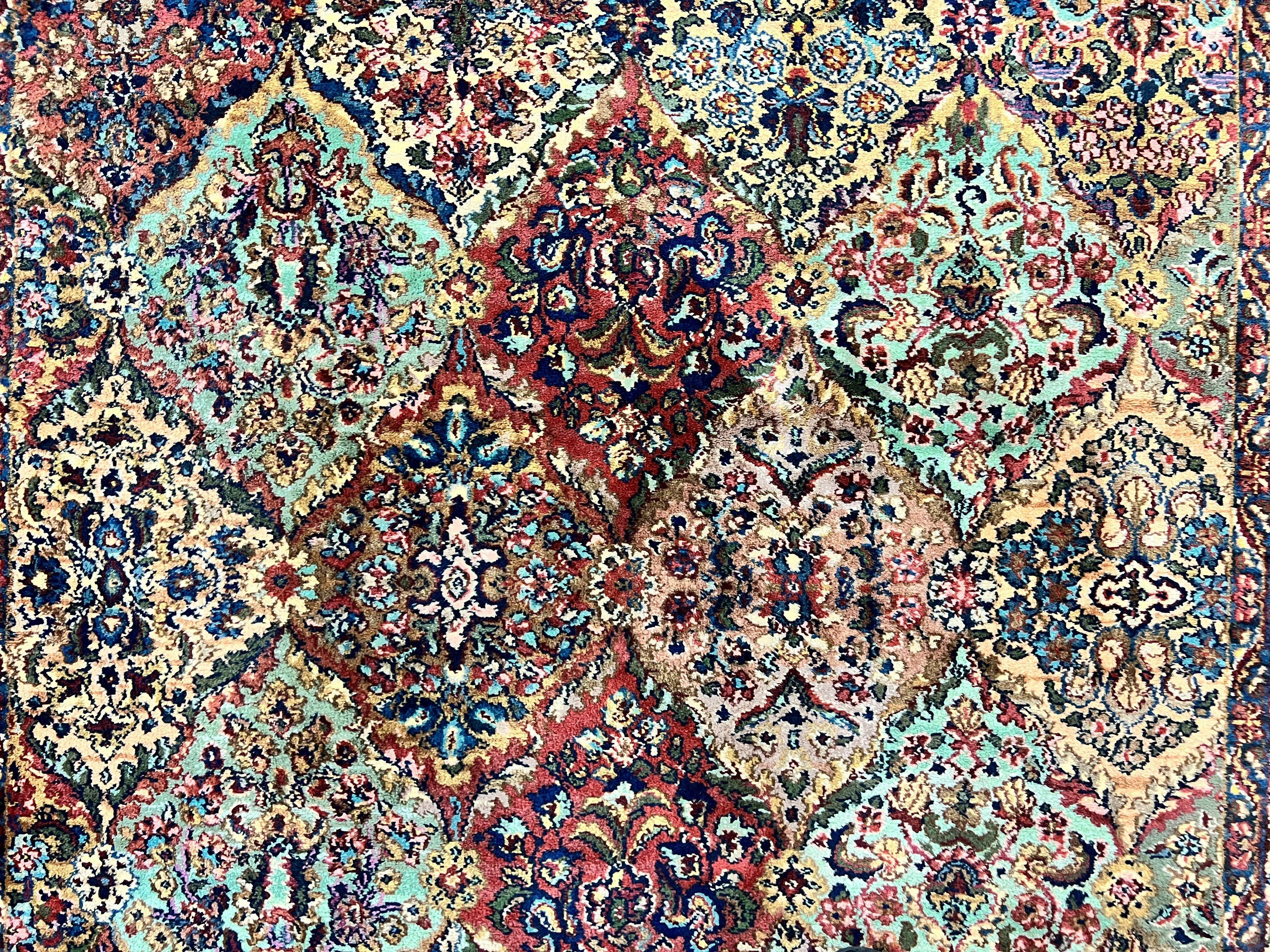Karastan Multicolor Panel Kirman Rug #717, Wool Karastan Rug 5' 9" x 9', Vintage Multipanel Kirman, Original Karastan Collection 700 Series - Jewel Rugs