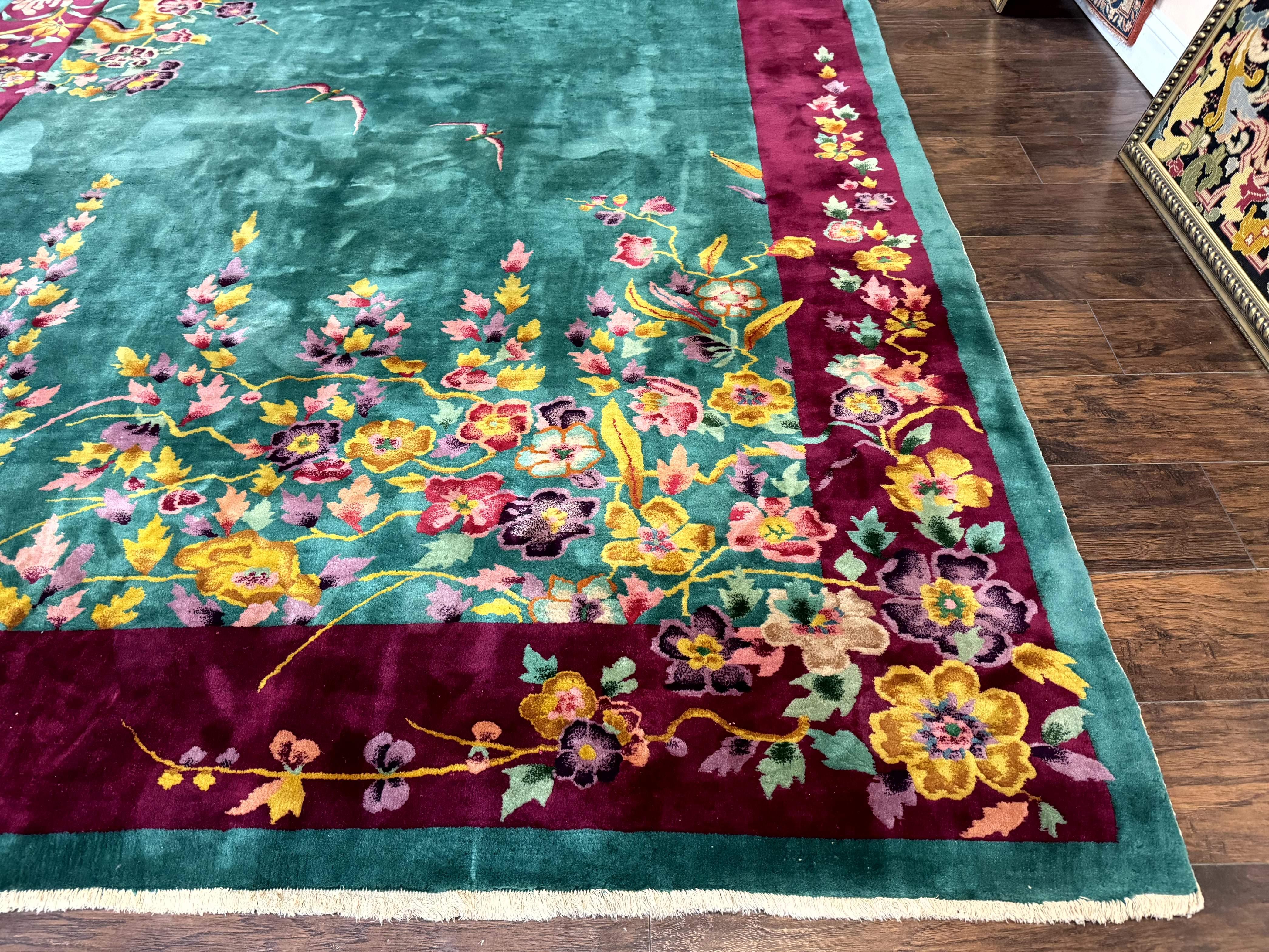 Antique Chinese Art Deco Rug 8x10 - Green Nichols Wool Rug - Jewel Rugs