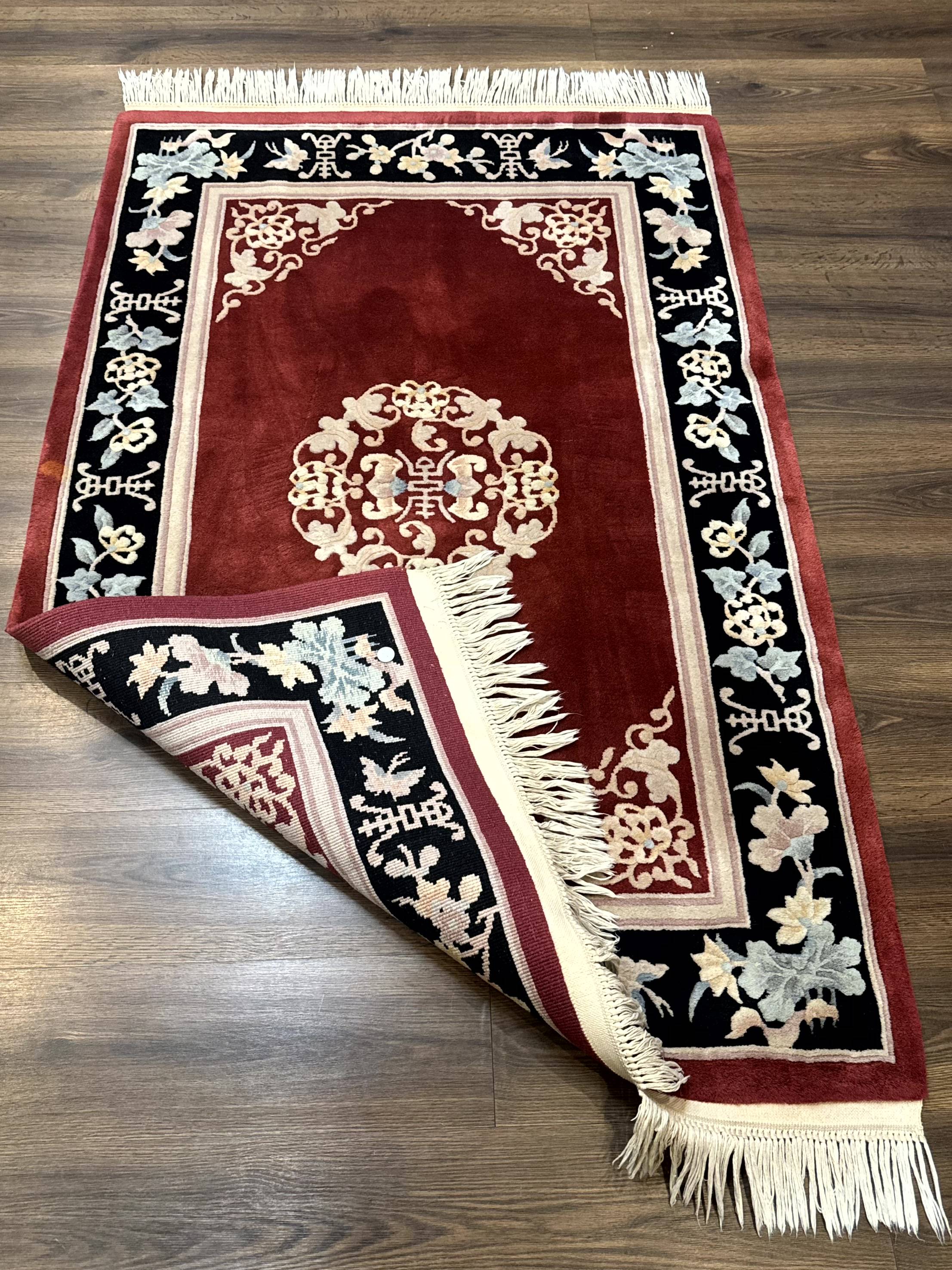 Chinese Wool Rug 4x6, Maroon and Black, Butterflies, Chinese Oriental Carpet, 90 Line Rug - Jewel Rugs