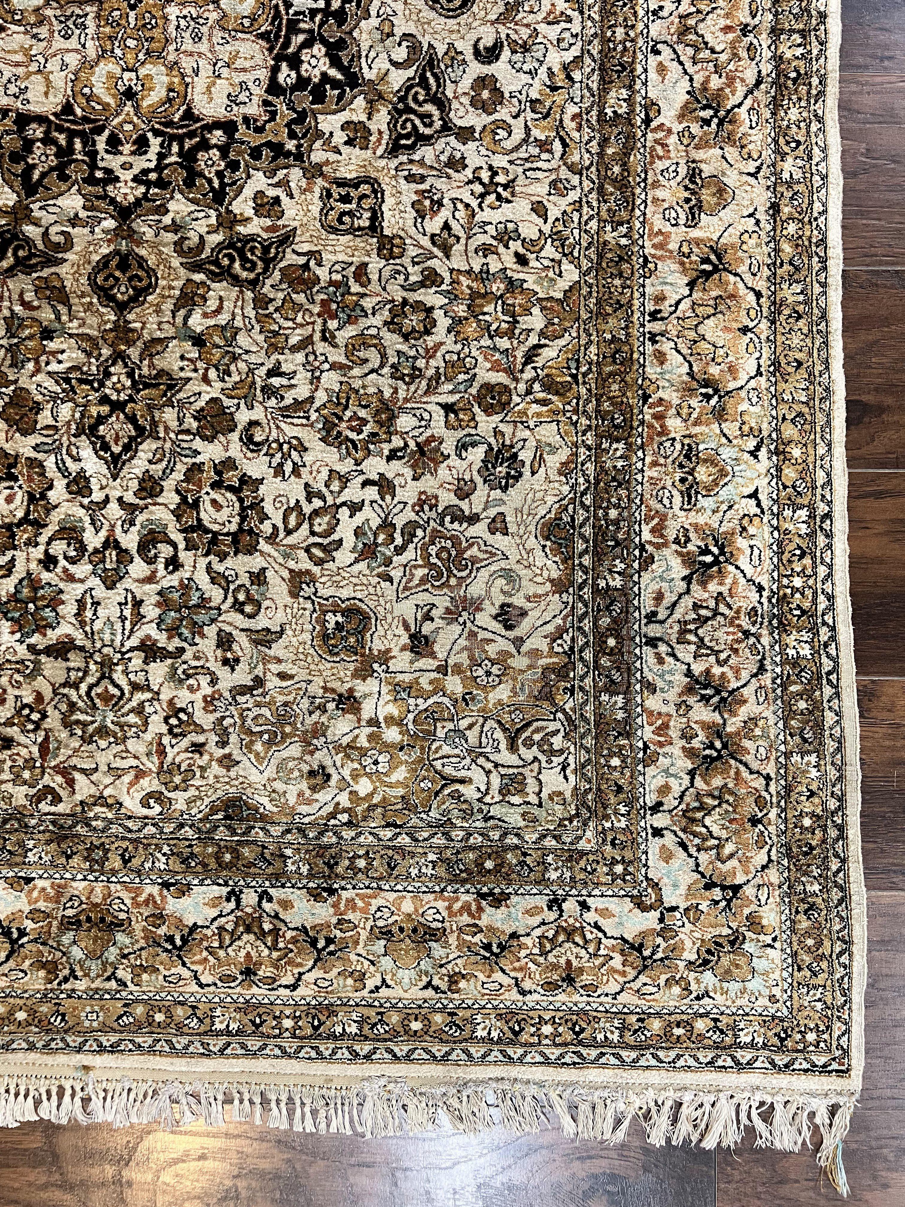 Persian Qum Silk Rug, Floral Medallion, Very Fine 60 Raj 475 KPSI, Handmade Hand Knotted Oriental Carpet, Silk on Silk - Jewel Rugs