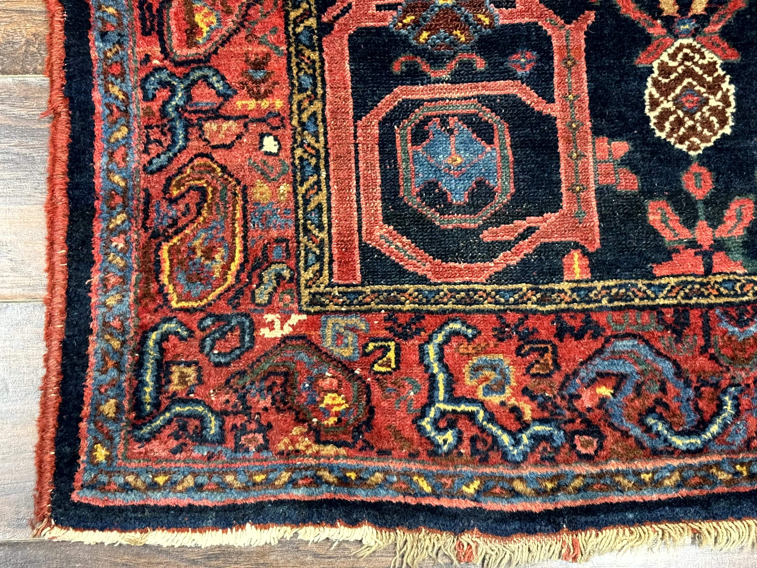 Rare Persian Malayer Runner Rug 4x16 – Navy and Red, Hand-Knotted Wool Antique Carpet, Paisley Border - Jewel Rugs