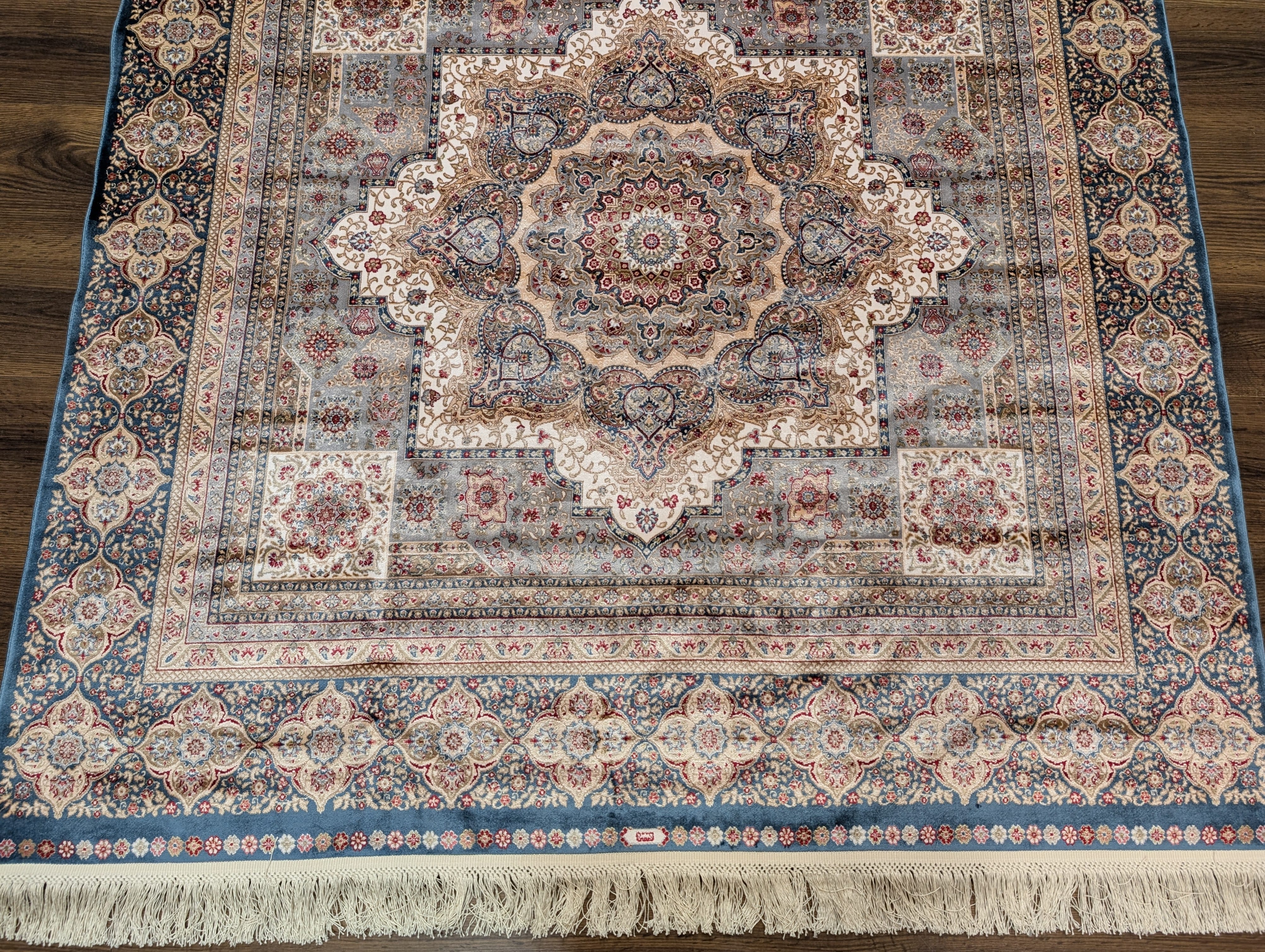 Square Turkish Silk Rug 5x5, Mamluk Design, Detailed, New, Bamboo Silk - Jewel Rugs