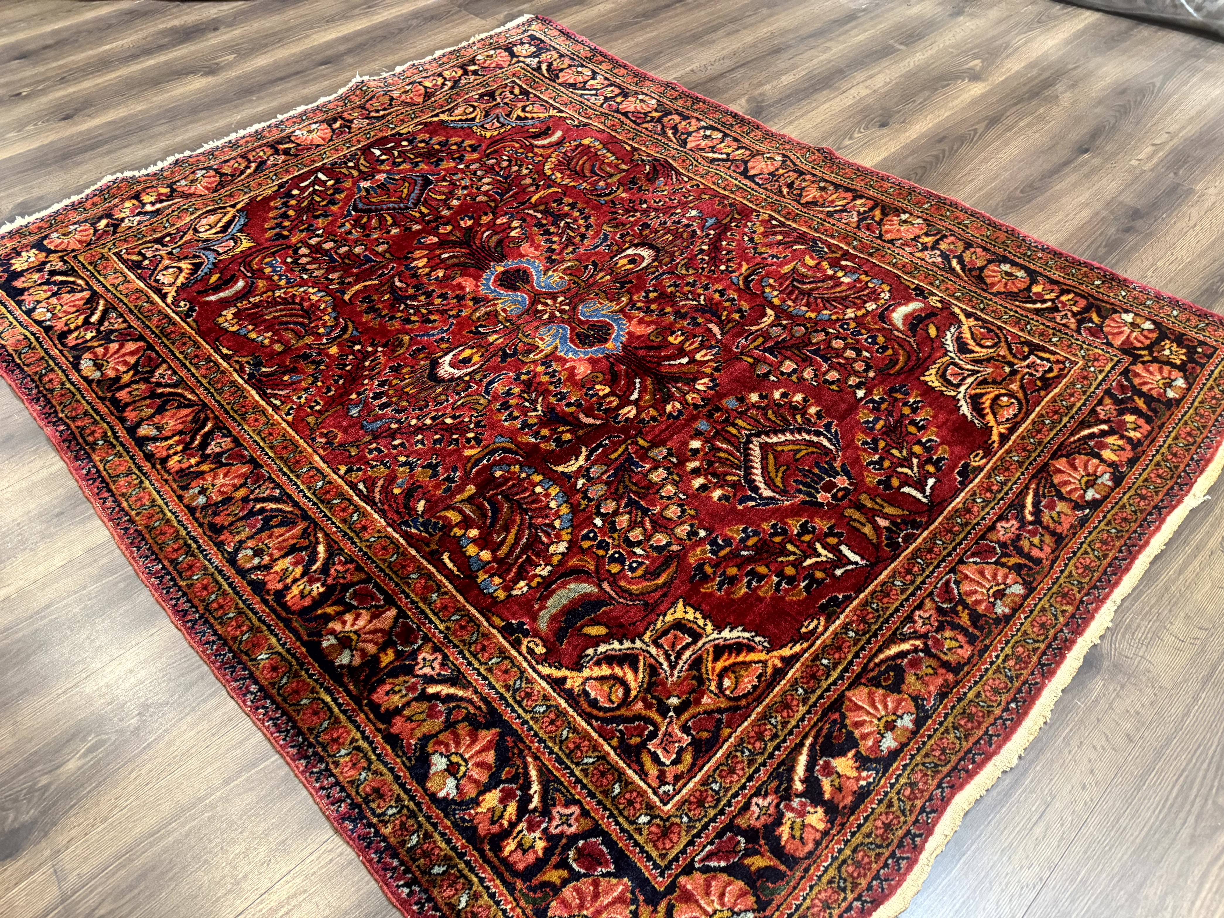 Persian Lilihan Rug 5x6, Red, Floral, Antique Persian Carpet - Jewel Rugs