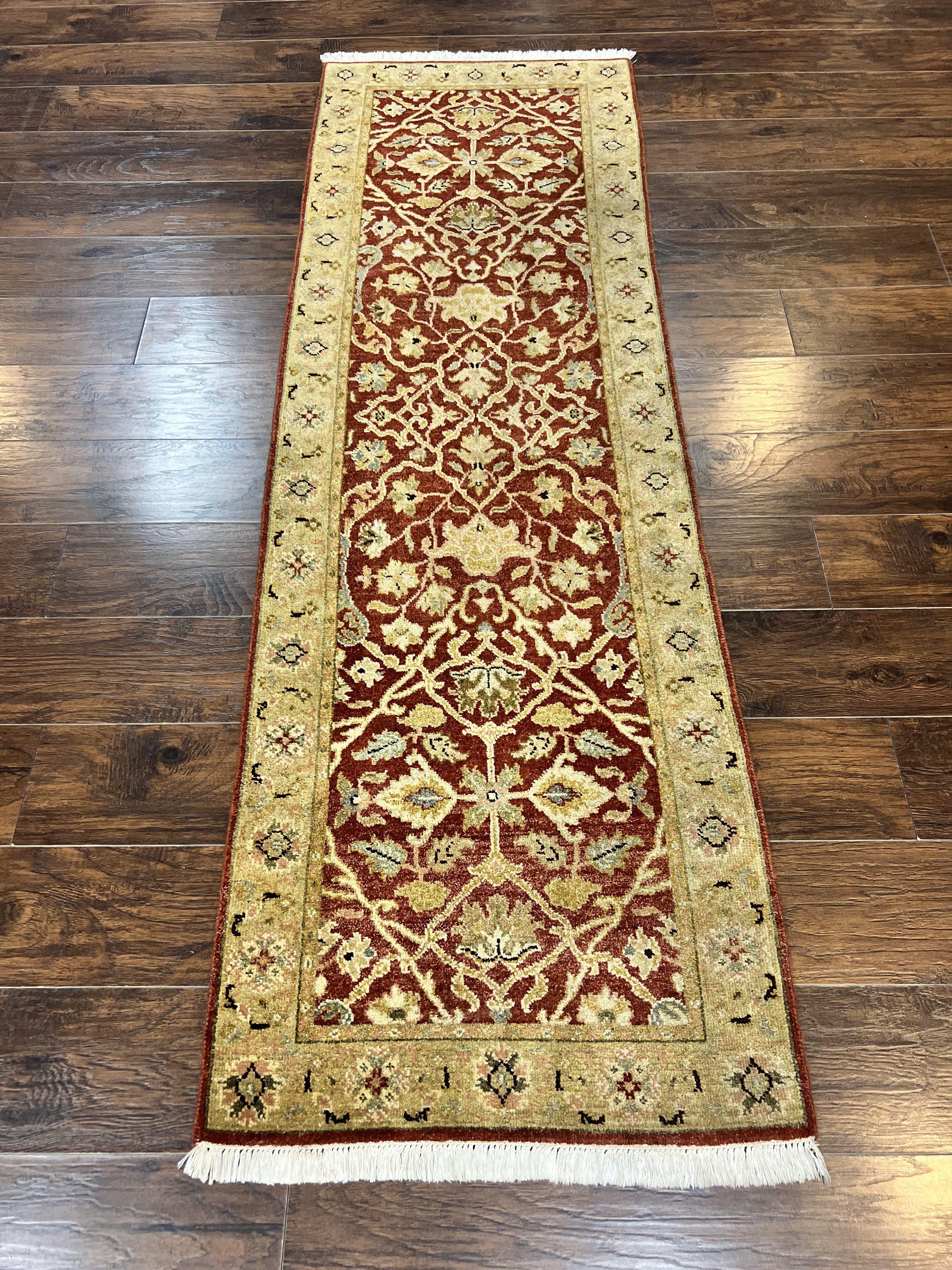 Pakistani Chobi Runner Rug 2.6 x 8, Pak Persian Oriental Rug for Hallway, Maroon Tan-Gold, Handmade Wool 8ft Runner for Hallway, Vintage Rug - Jewel Rugs