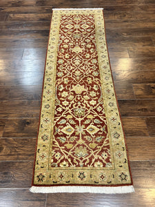 Pakistani Chobi Runner Rug 2.6 x 8, Pak Persian Oriental Rug for Hallway, Maroon Tan-Gold, Handmade Wool 8ft Runner for Hallway, Vintage Rug