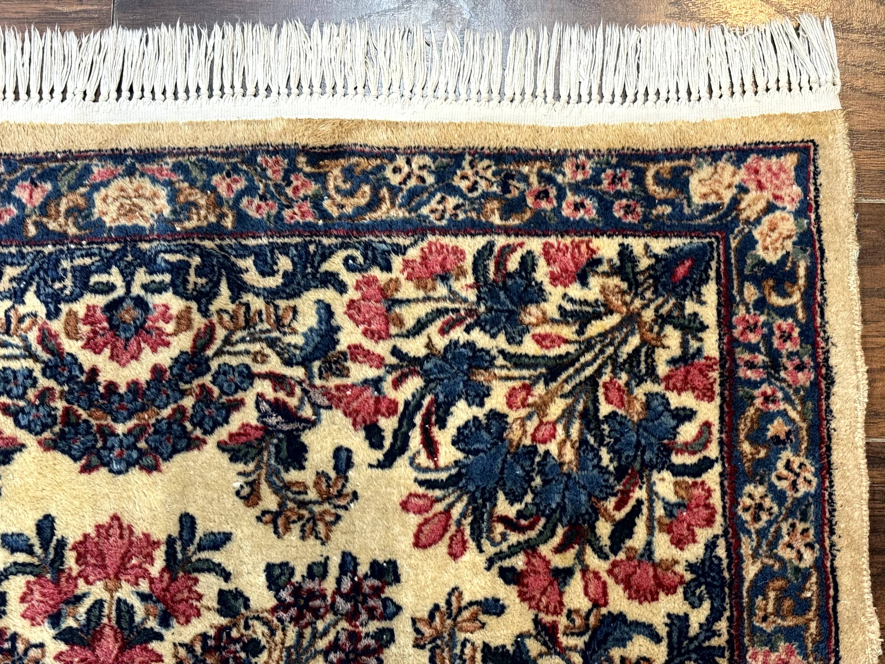 Square Persian Kerman Rug 4x4, Ivory Blue Pink, Handmade, Fine 225 KPSI - Jewel Rugs