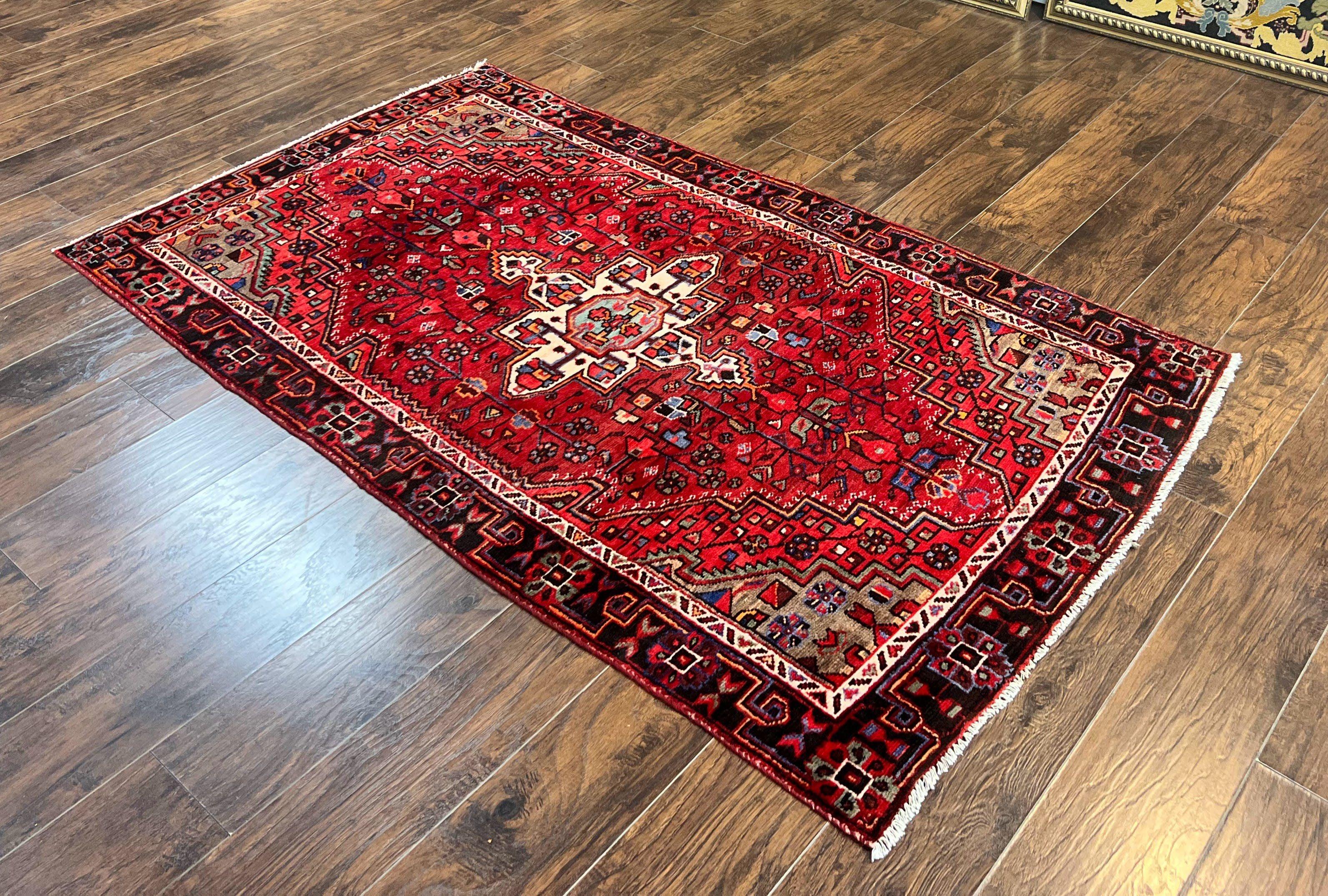 Antique Persian Tribal Rug 4x7, Red, Geometric Medallion, Handmade, Wool, Persian Zanjan Rug - Jewel Rugs