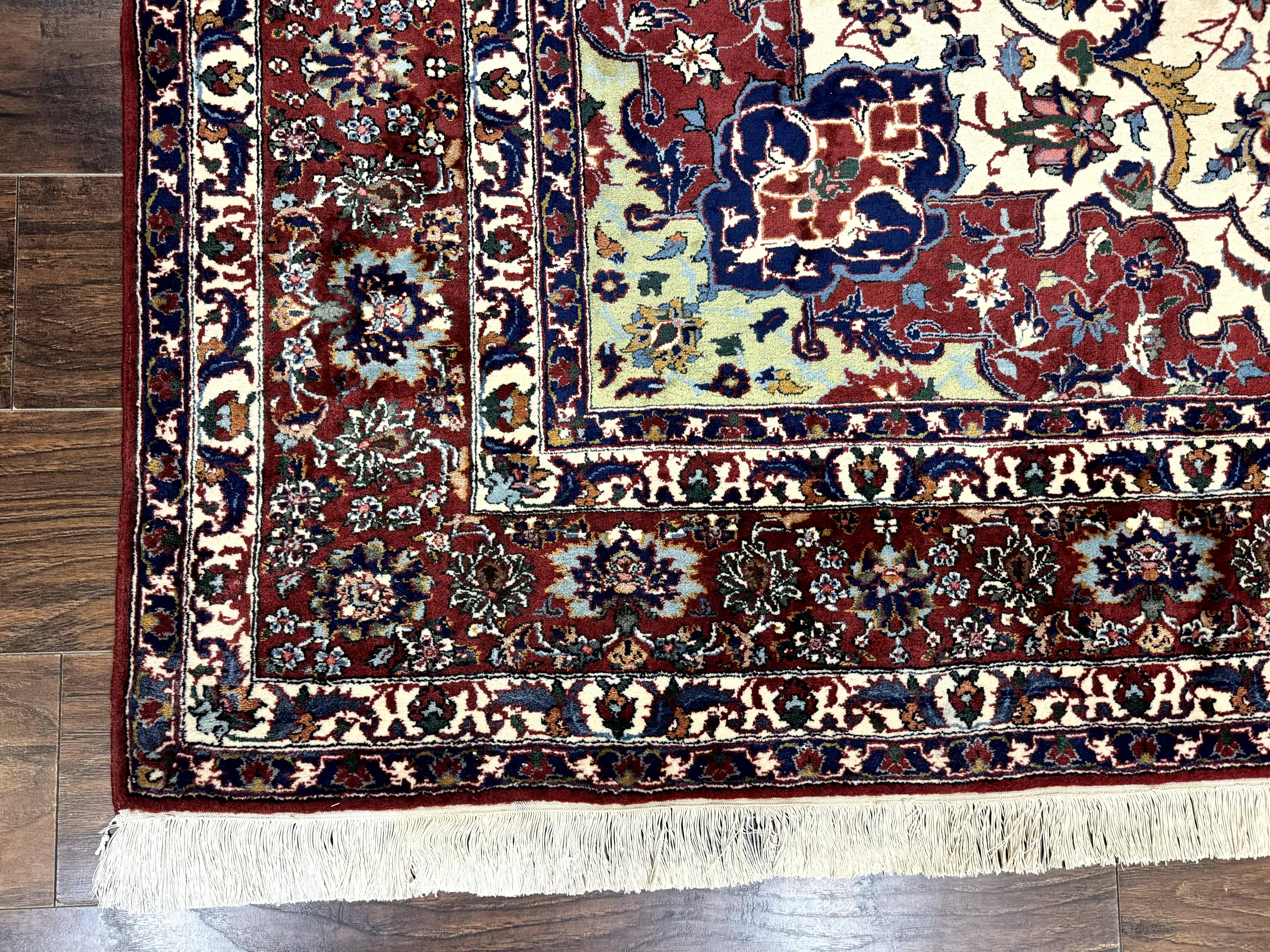 Wonderful Persian Isfahan Rug 7x9, Ivory Navy Blue Red, Floral Medallion, Very Finely Hand Knotted 260 KPSI, Handmade Wool Vintage Rug - Jewel Rugs