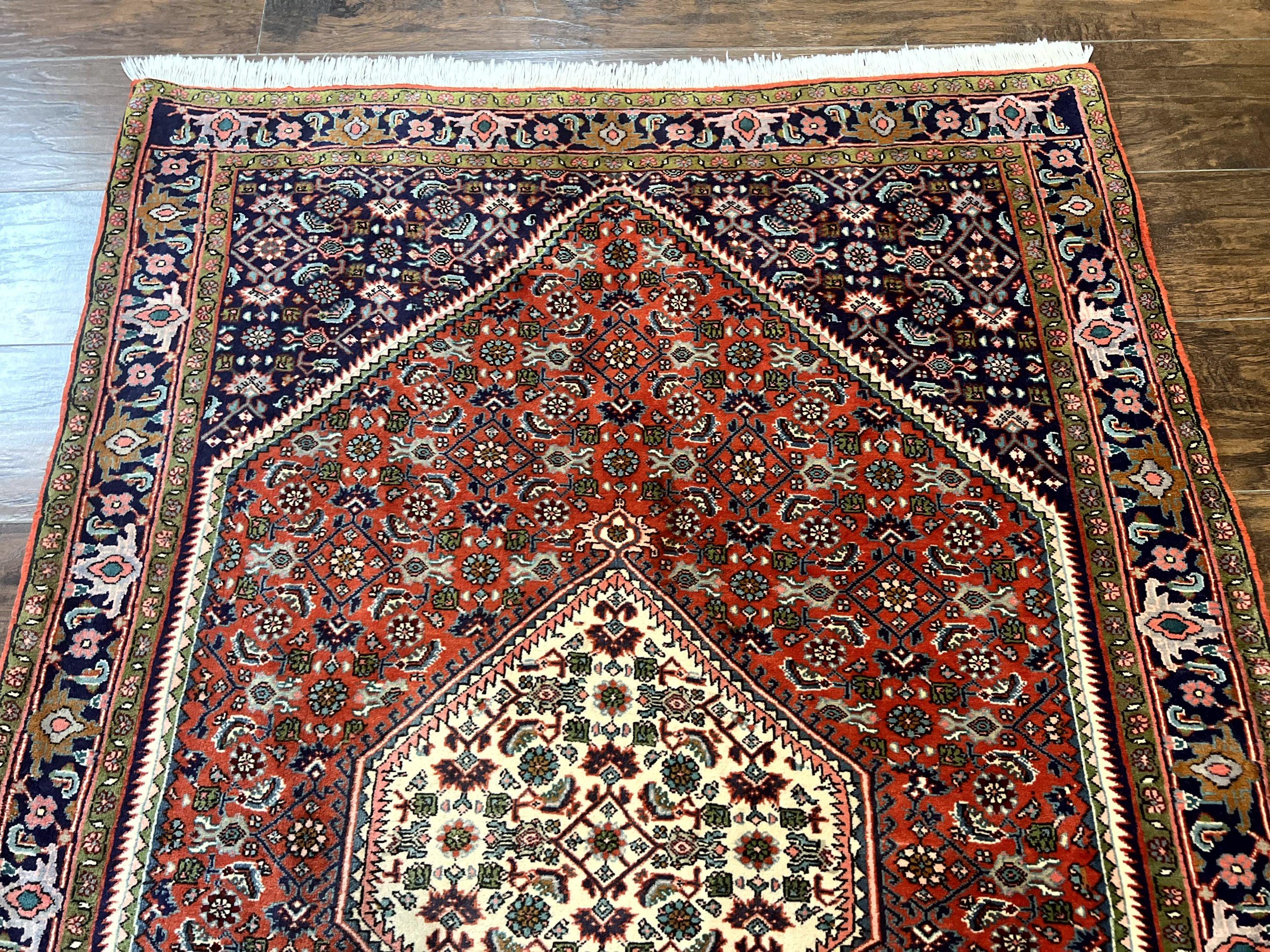 Persian Bidjar Rug 4x5, Finely Hand Knotted Vintage Carpet, Red and Navy Blue, Handmade Wool Rug, 180 KPSI - Jewel Rugs