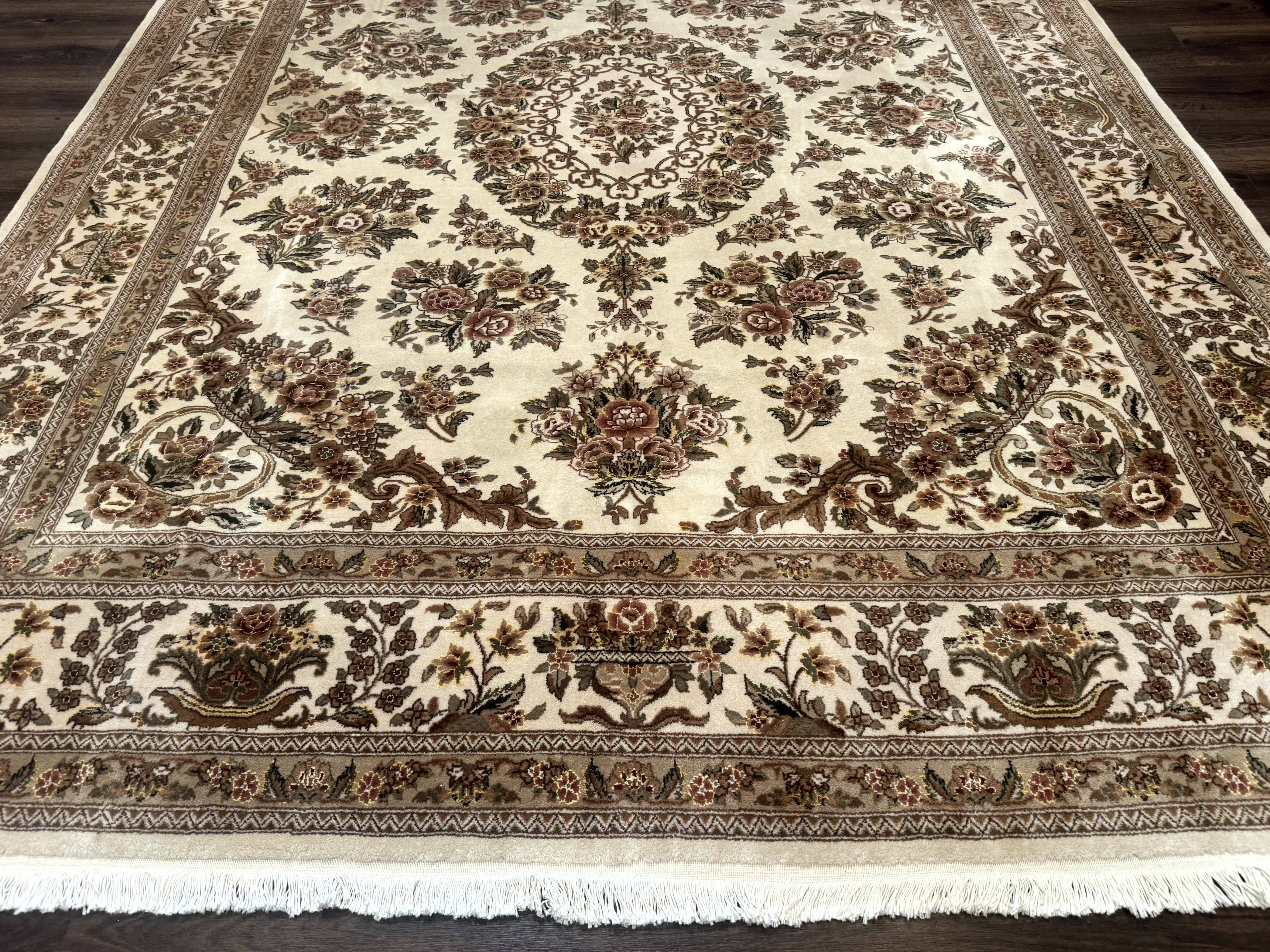 Sino Persian Rug 8x10, Floral, Elegant, Fine 225 KPSI, Beige, Wool & Silk - Jewel Rugs