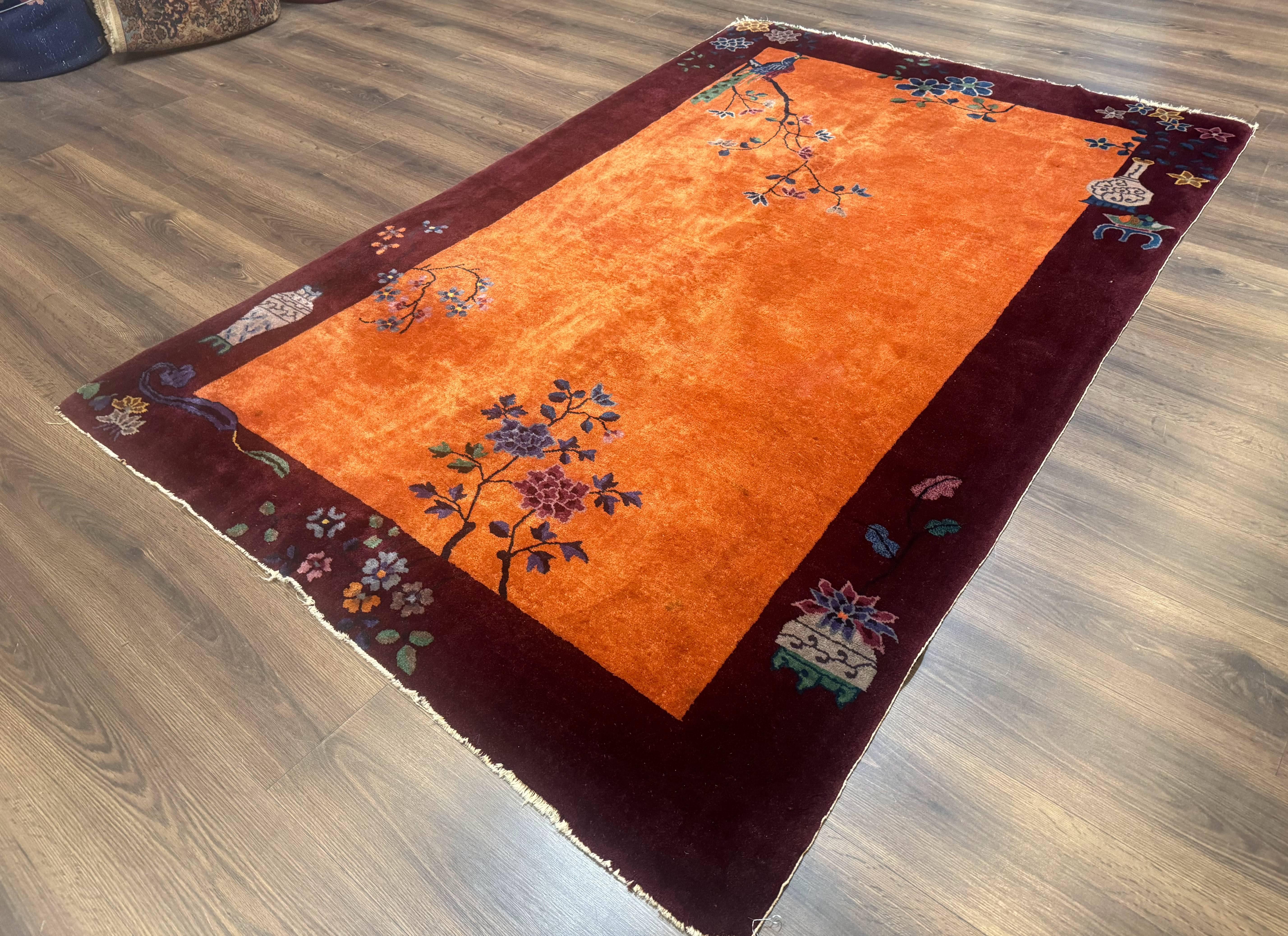 Chinese Art Deco Rug 5x8, Antique Chinese Wool Rug, Nichols Rug