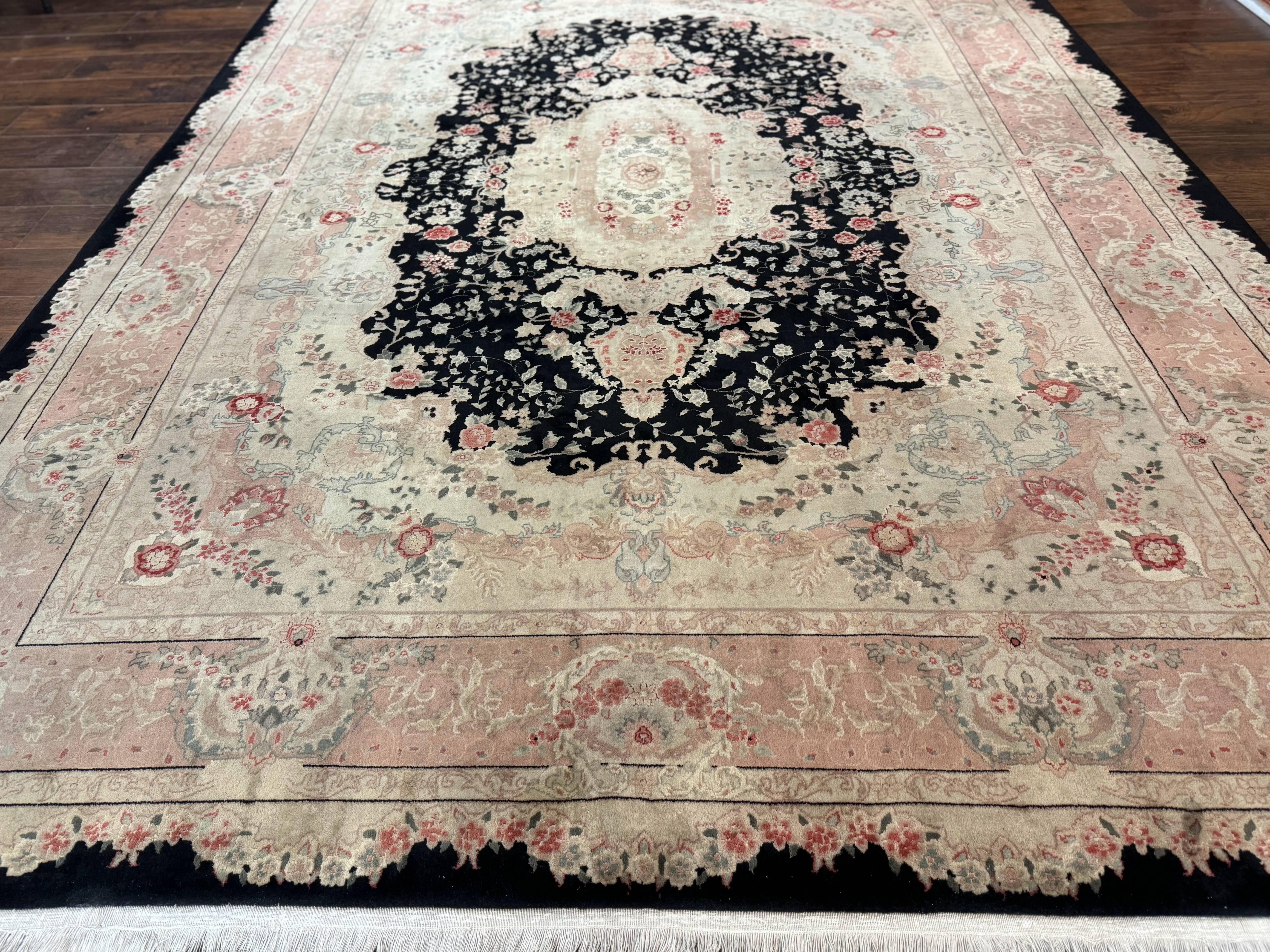 Pak Persian Tabriz Rug 8.6 x 11.6, Black Pink, Traditional Elegant Formal Oriental Carpet, Dining Room Rug, Fine 225 KPSI - Jewel Rugs