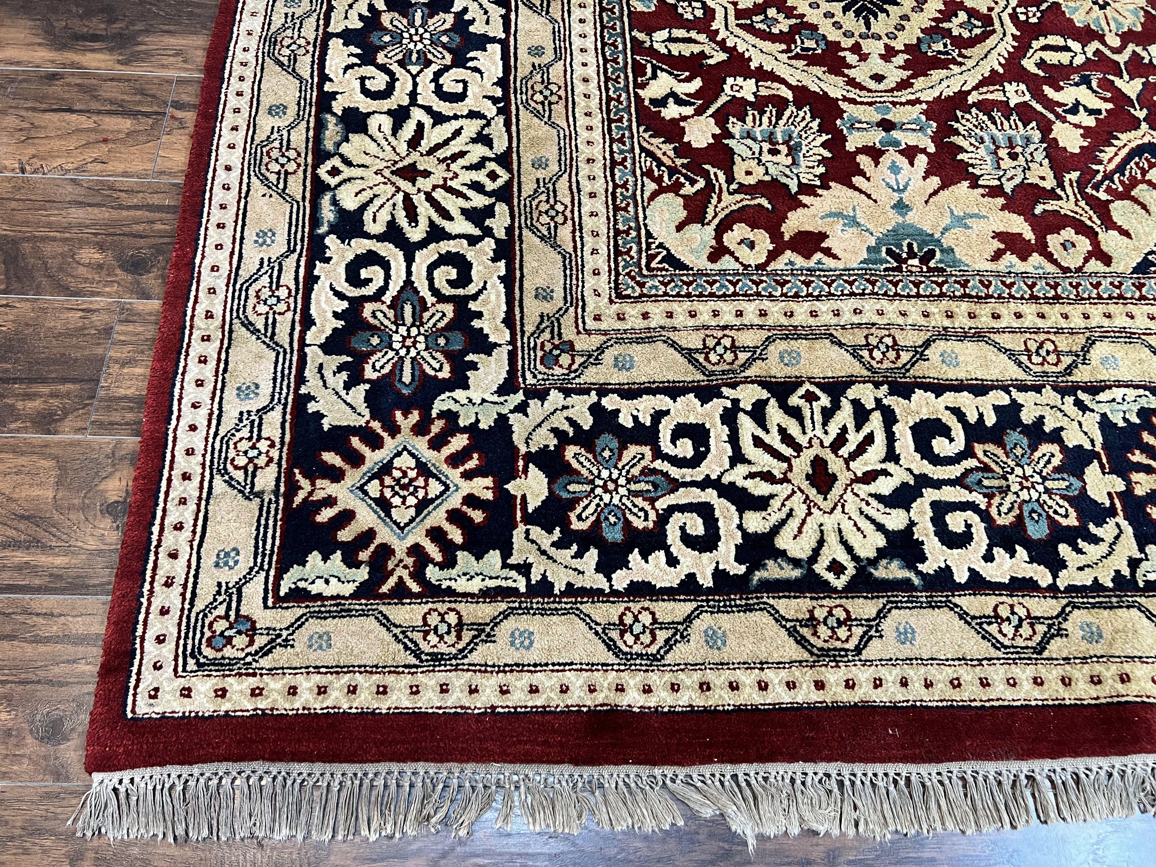 Extra Large Indian Agra Rug 11x15, Floral Allover, Maroon, Hand Knotted Handmade Vintage Oriental Carpet, Palace Sized - Jewel Rugs