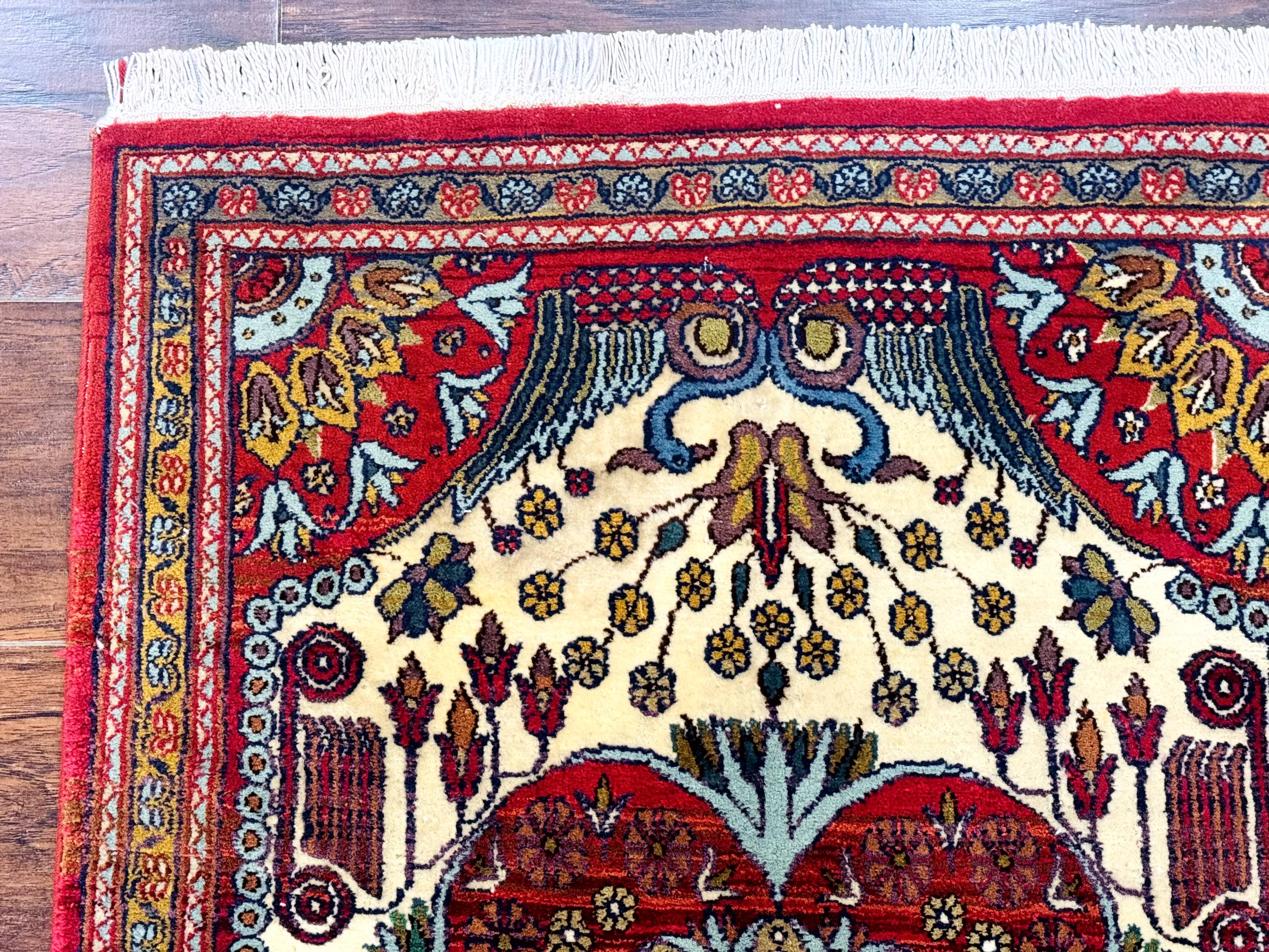 Persian Bijar Rug 2.6 x 4, Antique Carpet, Brick Red and Ivory - Jewel Rugs