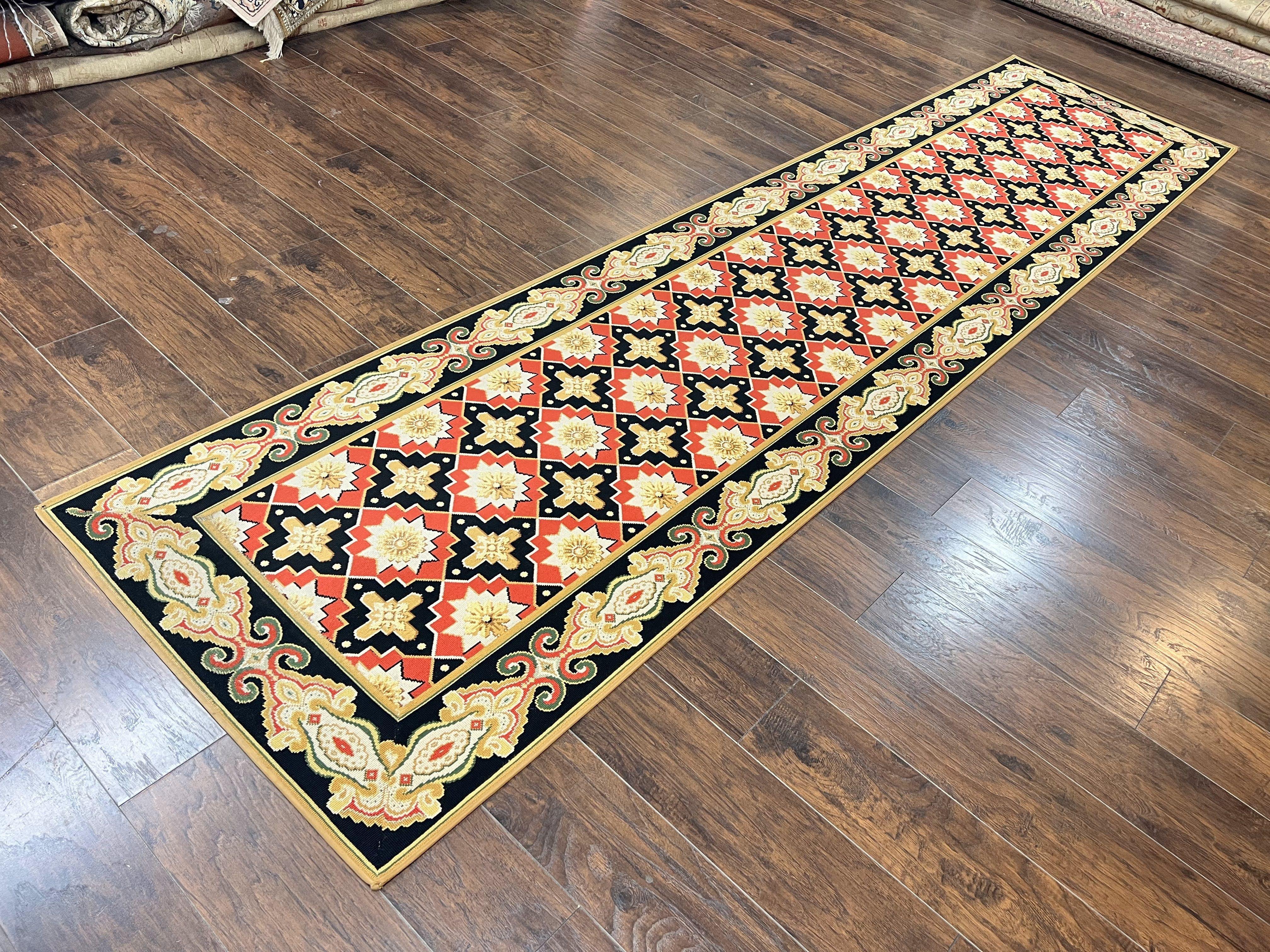 Vintage Runner Rug 3.5 x 14, Long Runner Rug, Stark Custom Made Carpet, European Design, Red Black Ivory Tan, Long Rug for Hallway - Jewel Rugs
