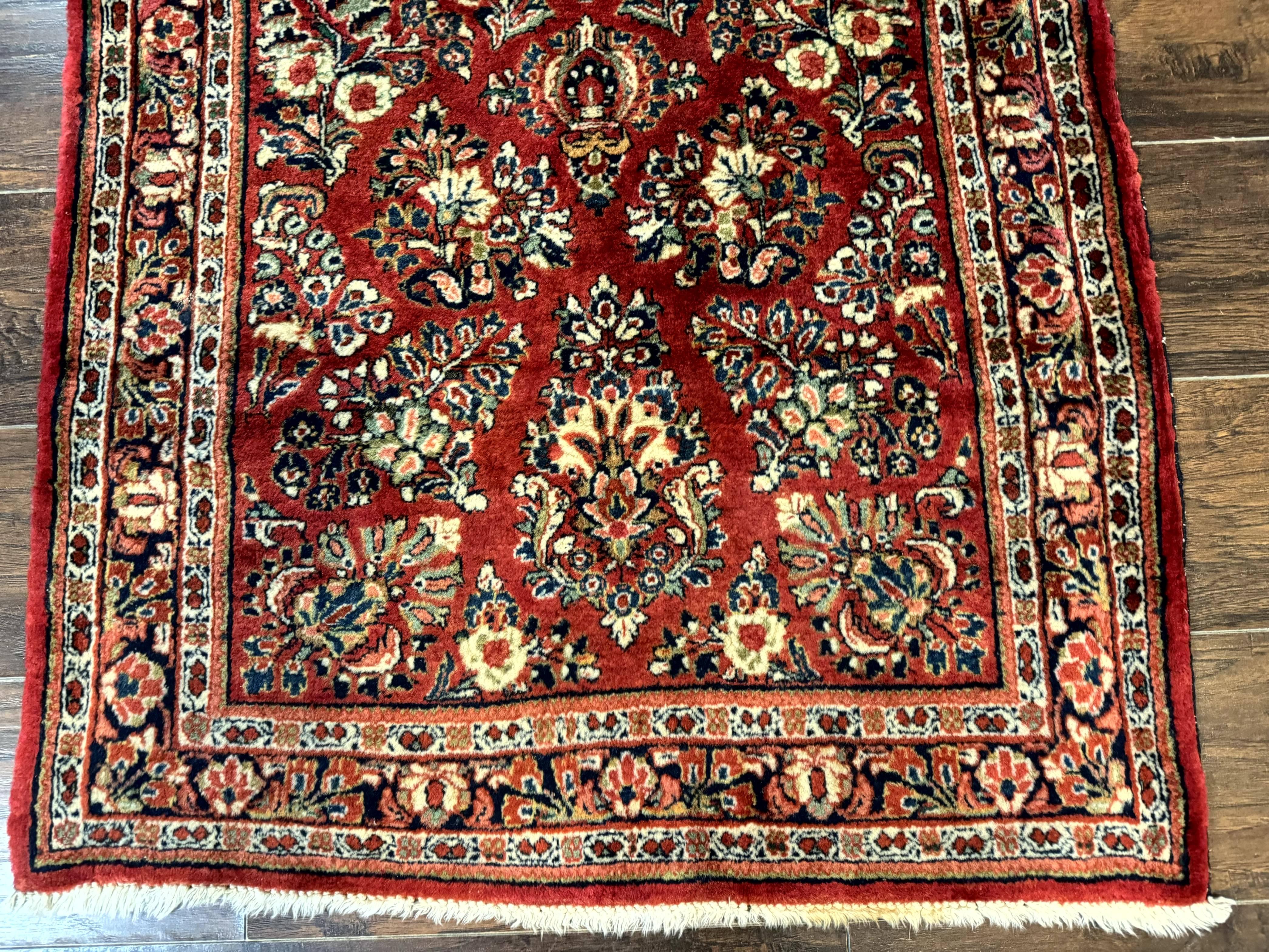 Red Persian Sarouk Rug 3 x 5.8, Antique Wool Carpet, 210 KPSI - Jewel Rugs