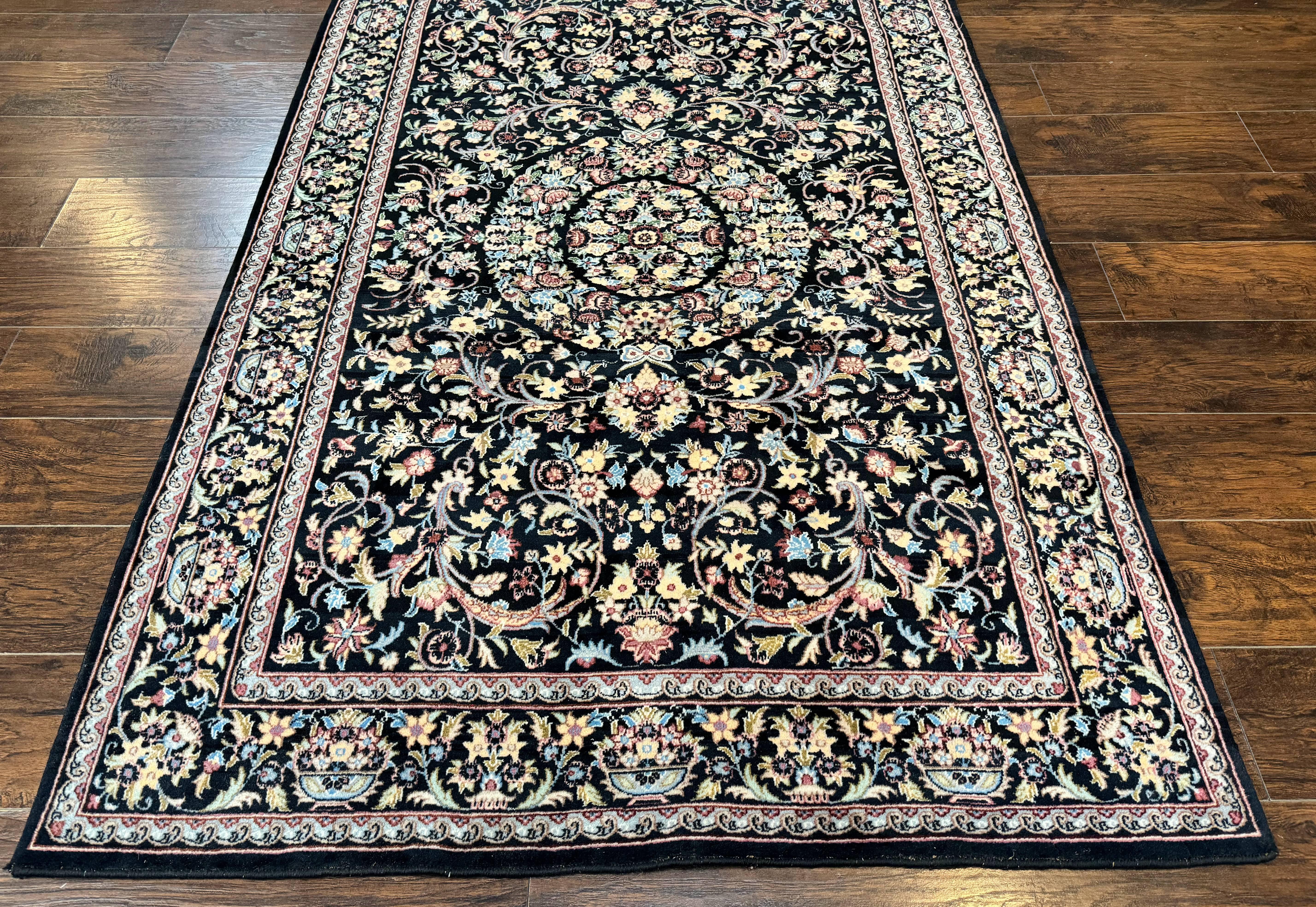 Pak Persian Rug 5x7, Floral, Colorful, Handmade Vintage Wool Rug, Finely Hand Knotted 225 KPSI, Black - Jewel Rugs