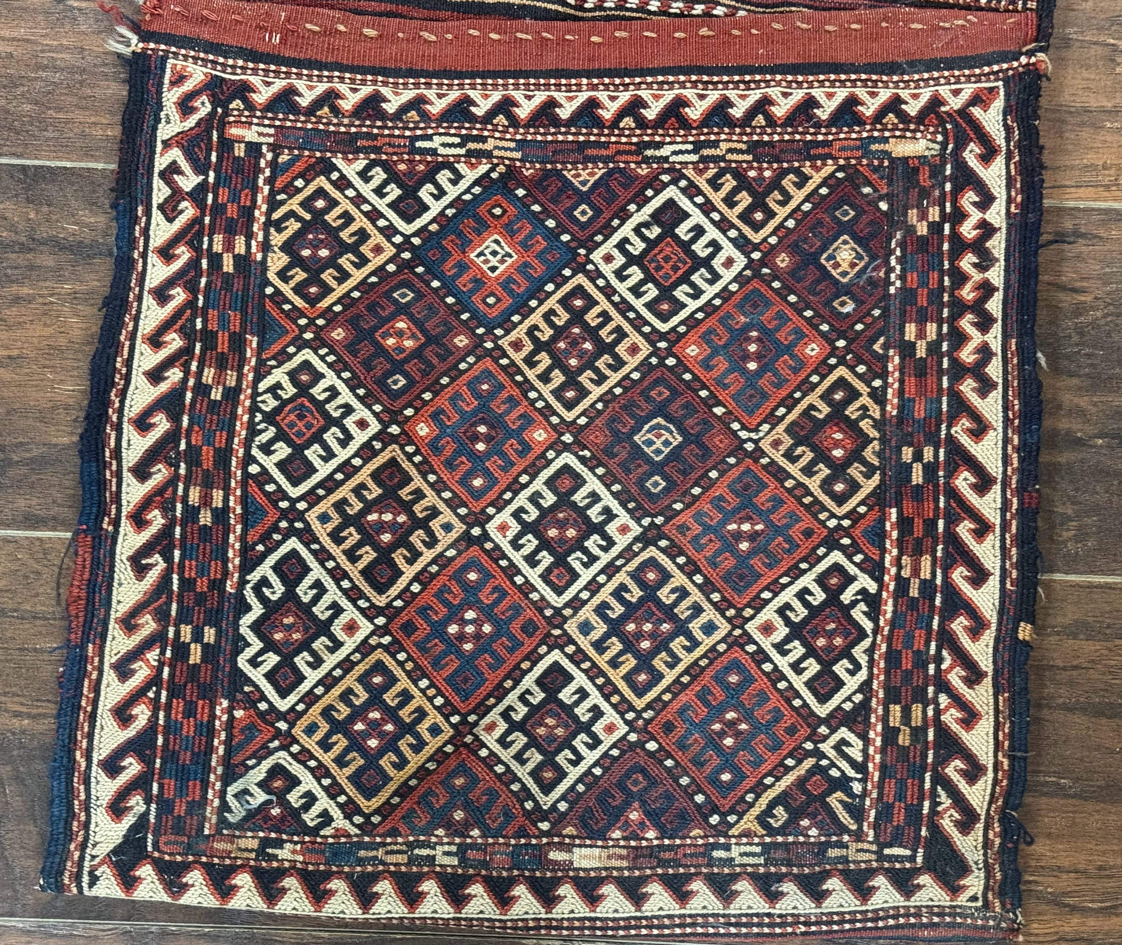 Persian Tribal Double Saddle Bag Rug, Antique Khorjin, Shahsavan Nomadic Weaving - Jewel Rugs