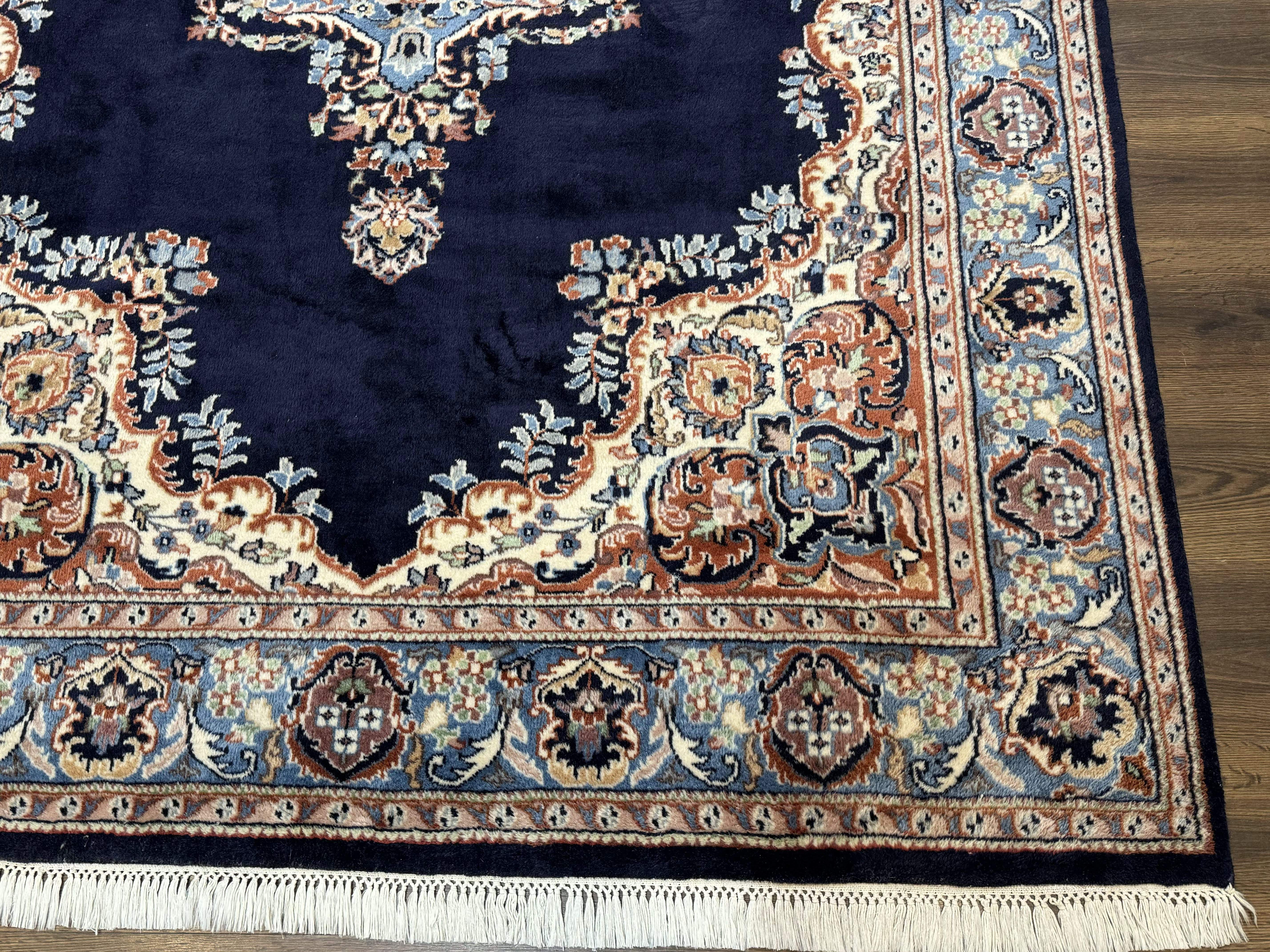 Indo Persian Kerman Rug 6x9 – Navy and Light Blue Hand-Knotted Wool Vintage Carpet - Jewel Rugs