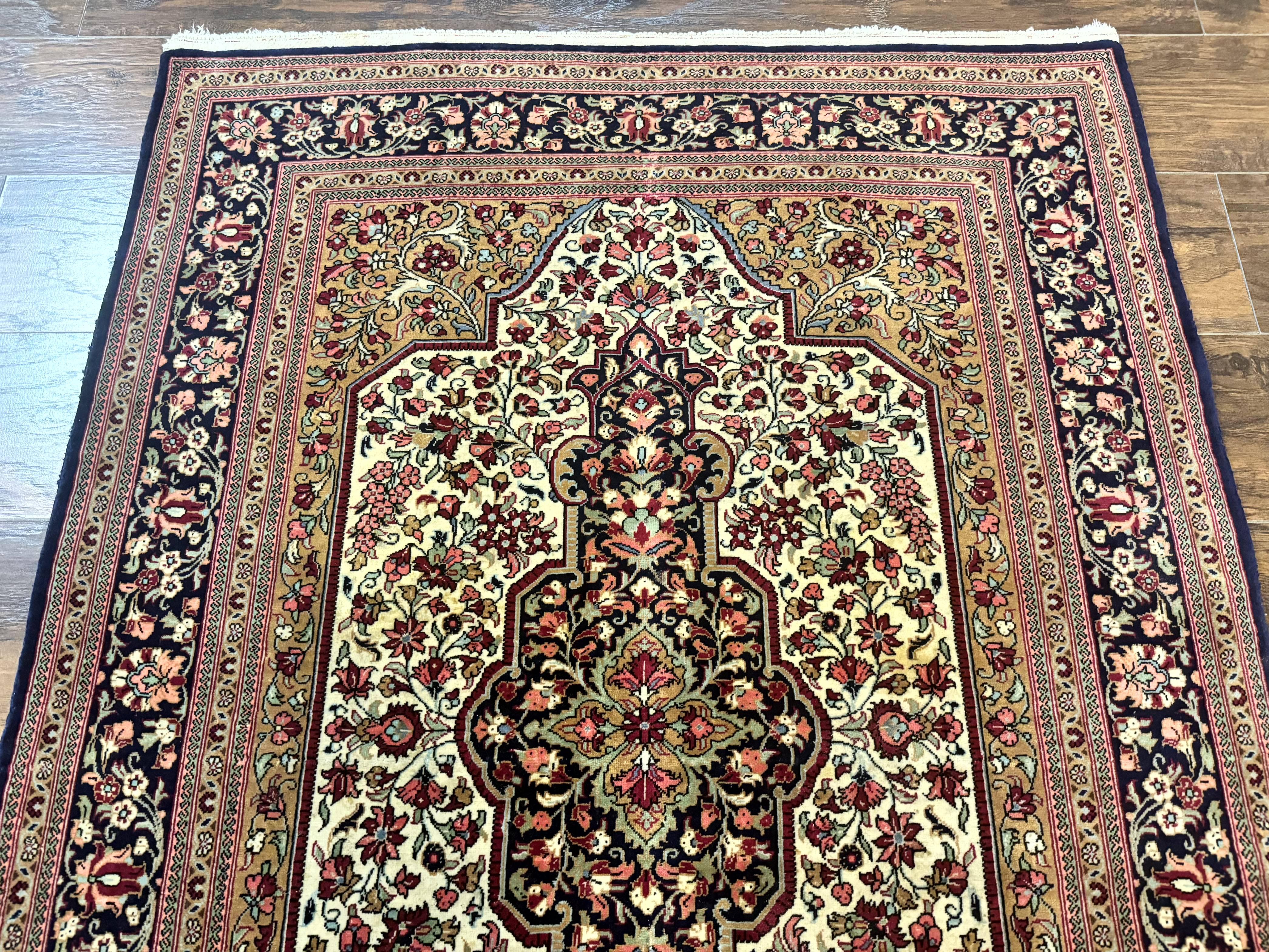 Persian Qum Rug 3.6 x 5, Kork Wool, Very Finely Hand Knotted 325 KPSI, Rare, Semi Antique - Jewel Rugs