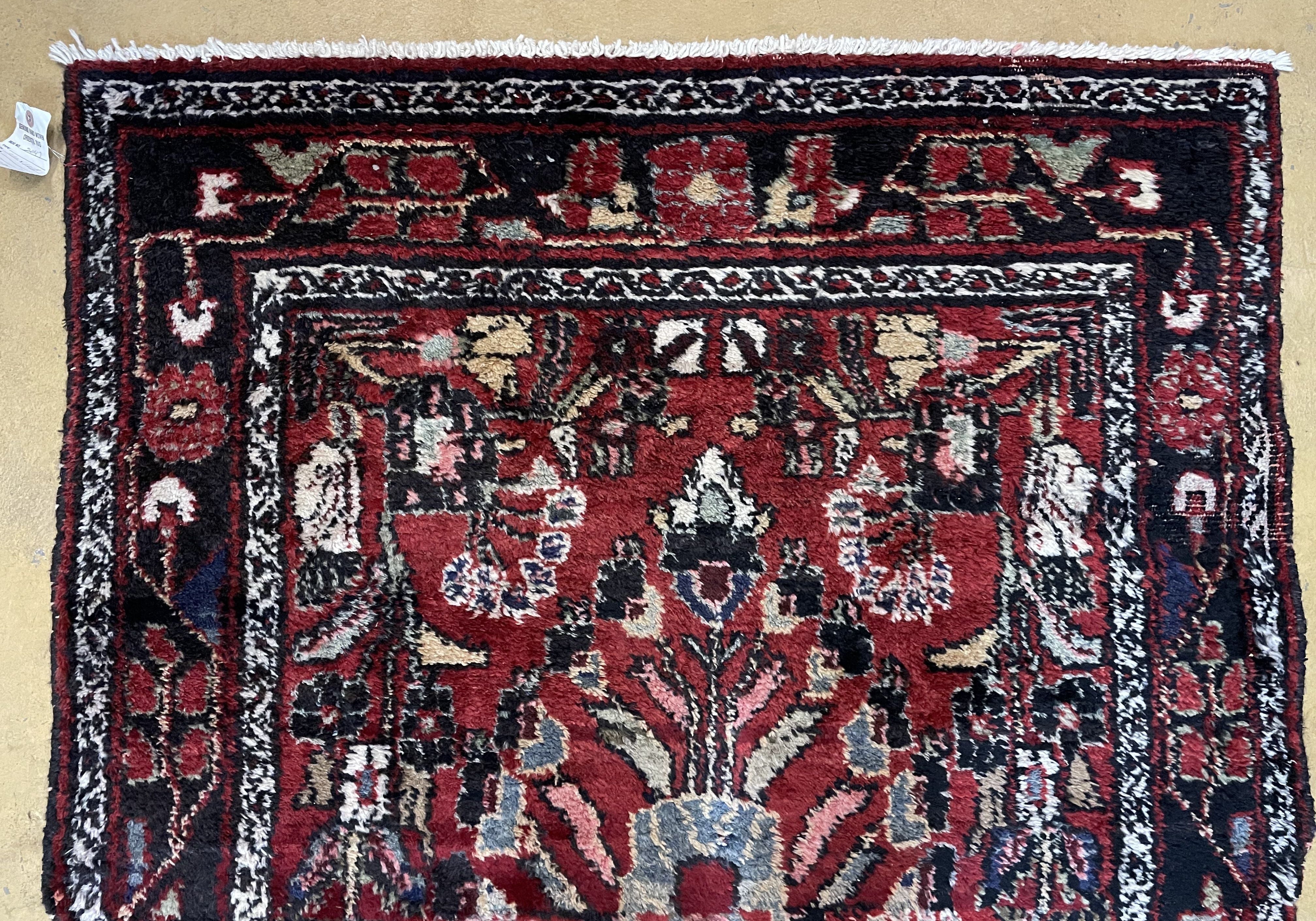 3' 4" X 9' Antique Handmade Wool Rug Runner Floral Organic Dyes Red Nice - Jewel Rugs