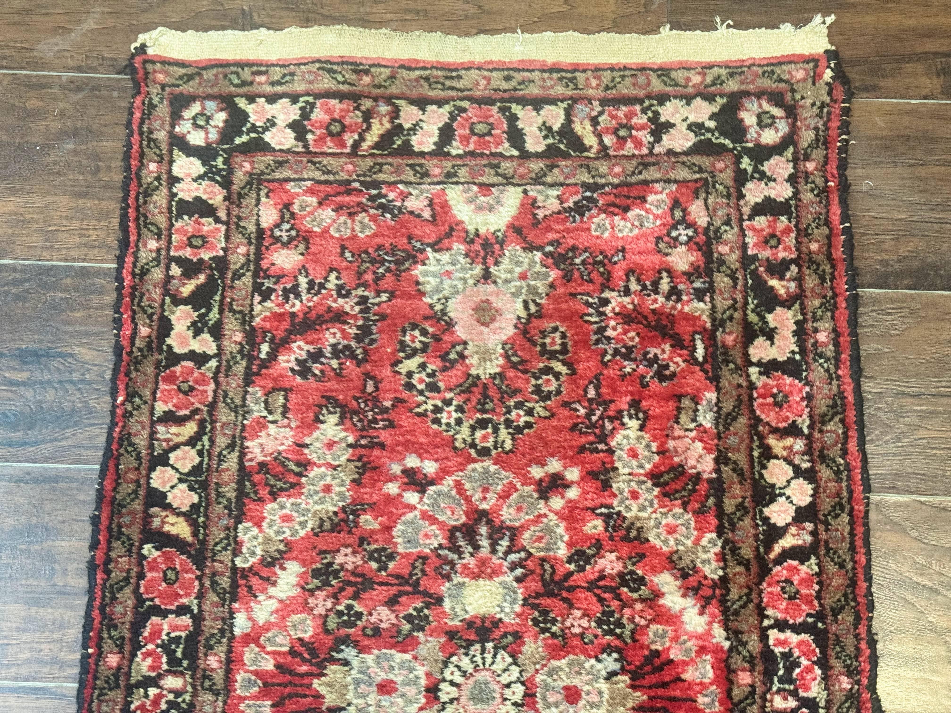 Persian Hamadan Runner Rug 2 x 13.6 – Red Floral Wool Hallway Carpet - Jewel Rugs