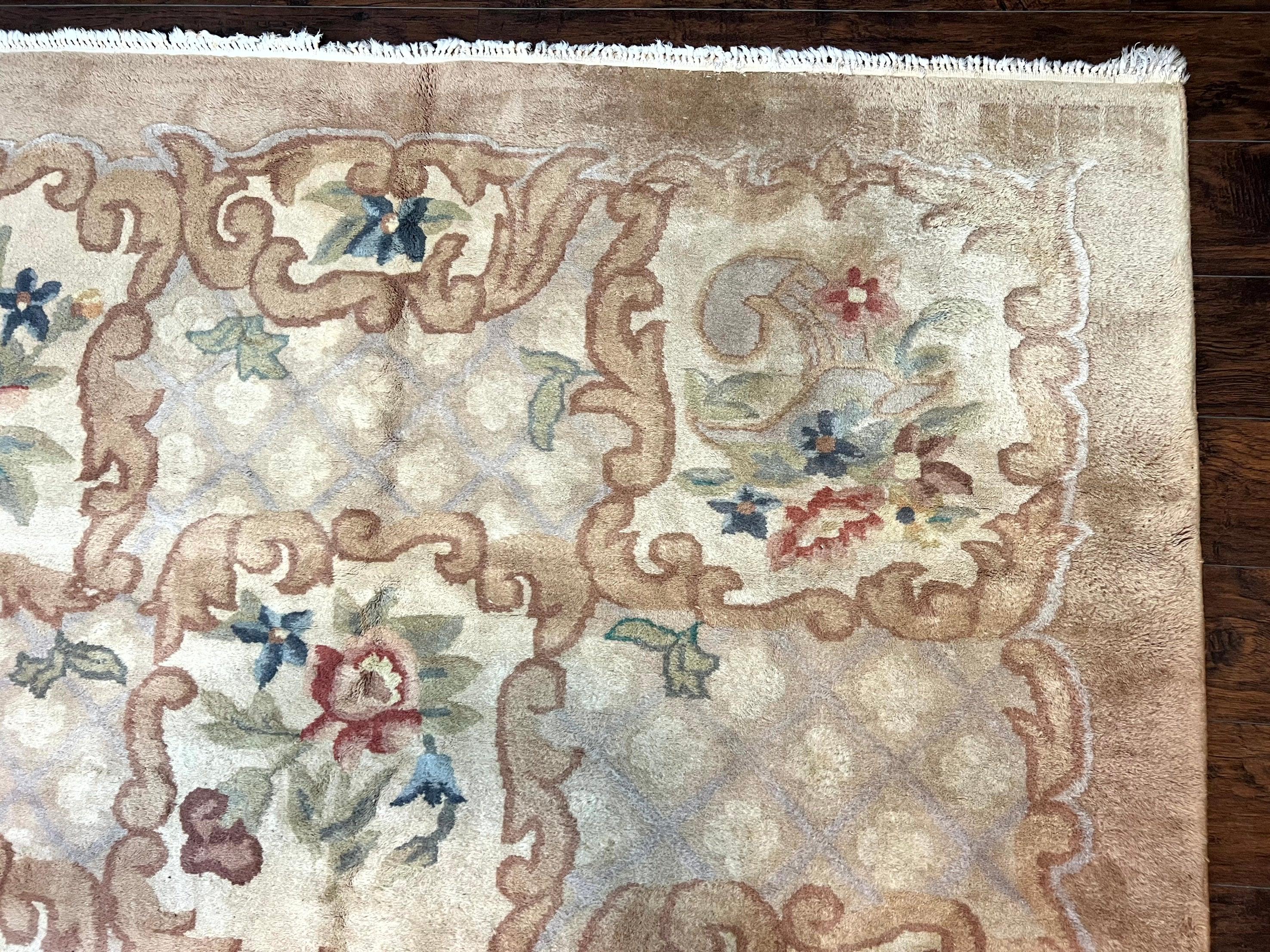 Indo Chinese Aubusson Wool Rug 11x16, Palace Sized Carpet, Oversized Handmade Vintage Rug, European Design - Jewel Rugs