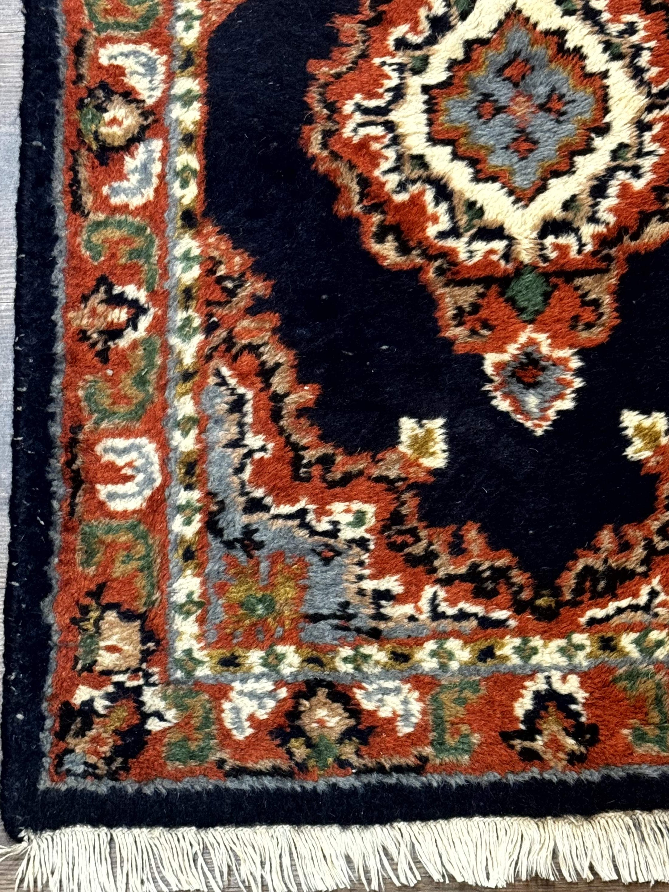 Small Indo Persian Rug 2x3, Navy Blue & Terracotta, Wool, Handmade - Jewel Rugs