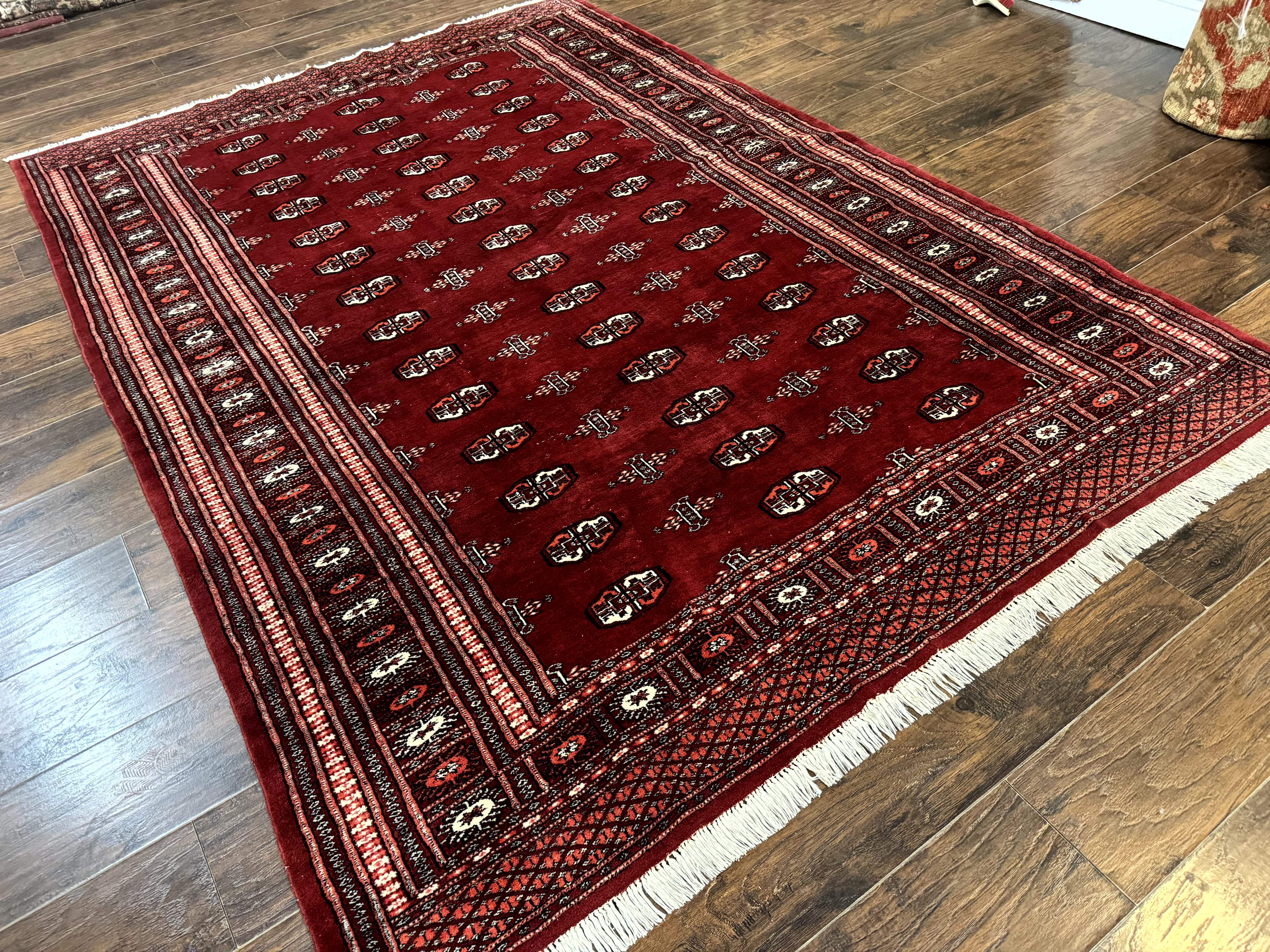 Pakistani Bokhara Rug 6x9 – Red, Hand-Knotted Wool, Vintage Turkoman Carpet - Jewel Rugs
