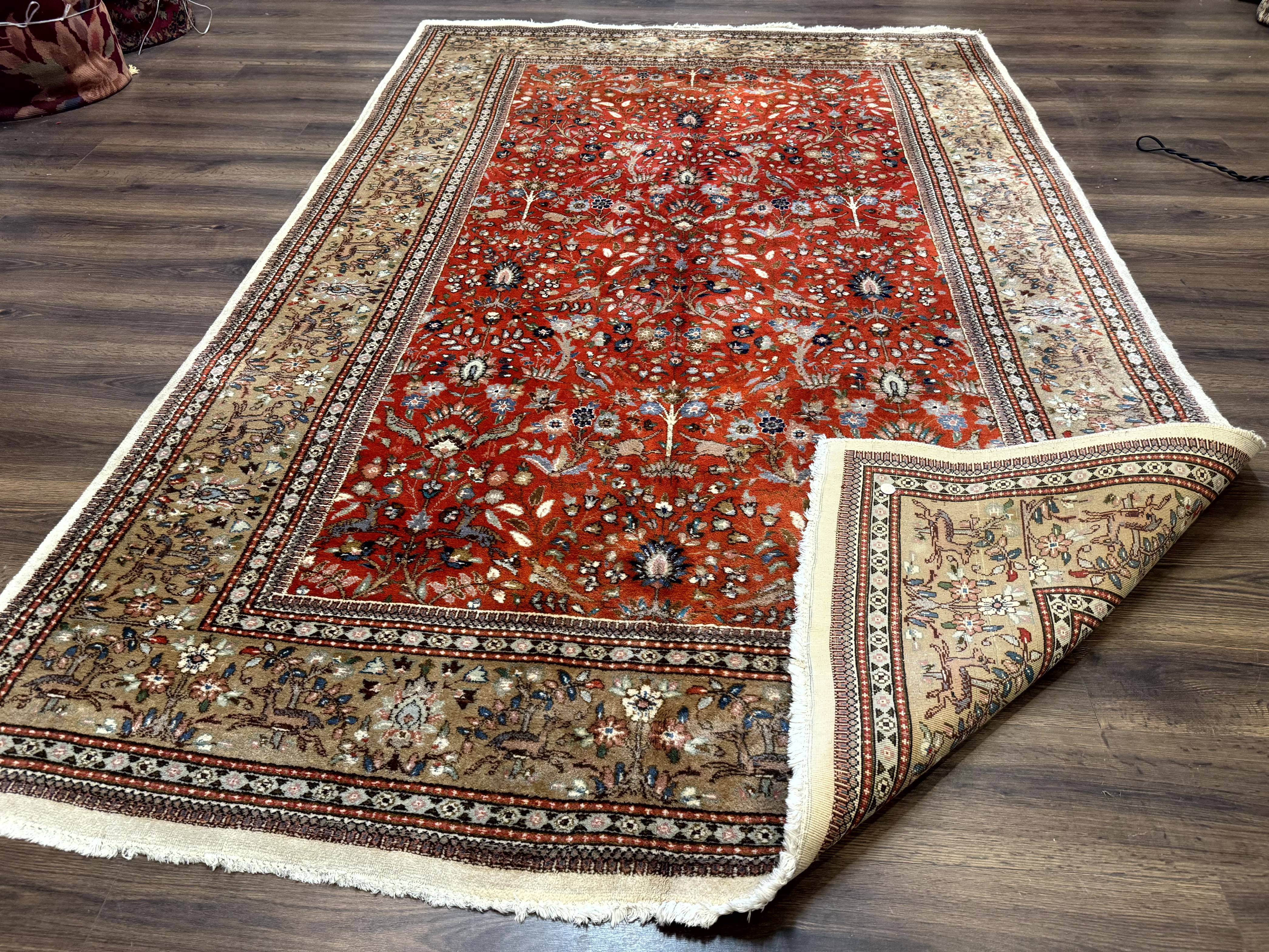 Persian Tabriz Rug 6x10, Burnt Orange and Tan, Animal Pictorials, Deer, Floral, Taba Tabae Carpet - Jewel Rugs