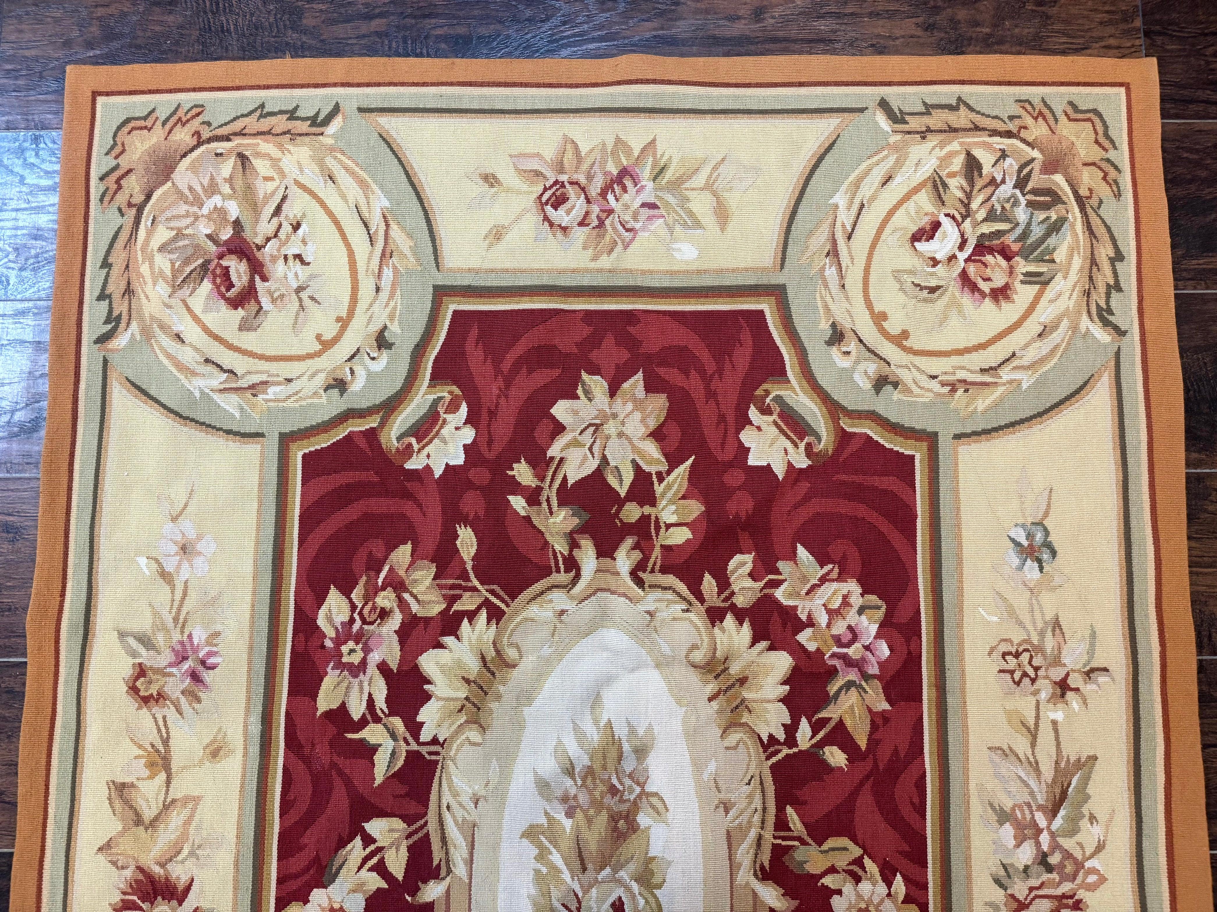 Aubusson Rug 4x6, Red, Floral, European Design, Vintage, Wool - Jewel Rugs