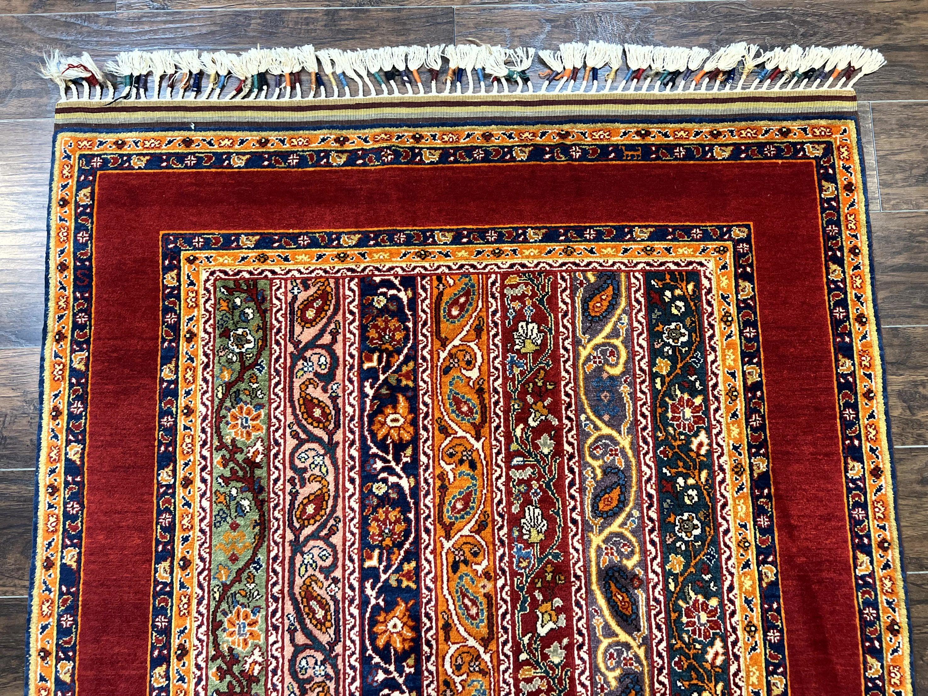 Turkish Rug 4x6, Stripe Pattern, Red & Multicolor, Vintage Handmade Wool Carpet - Jewel Rugs