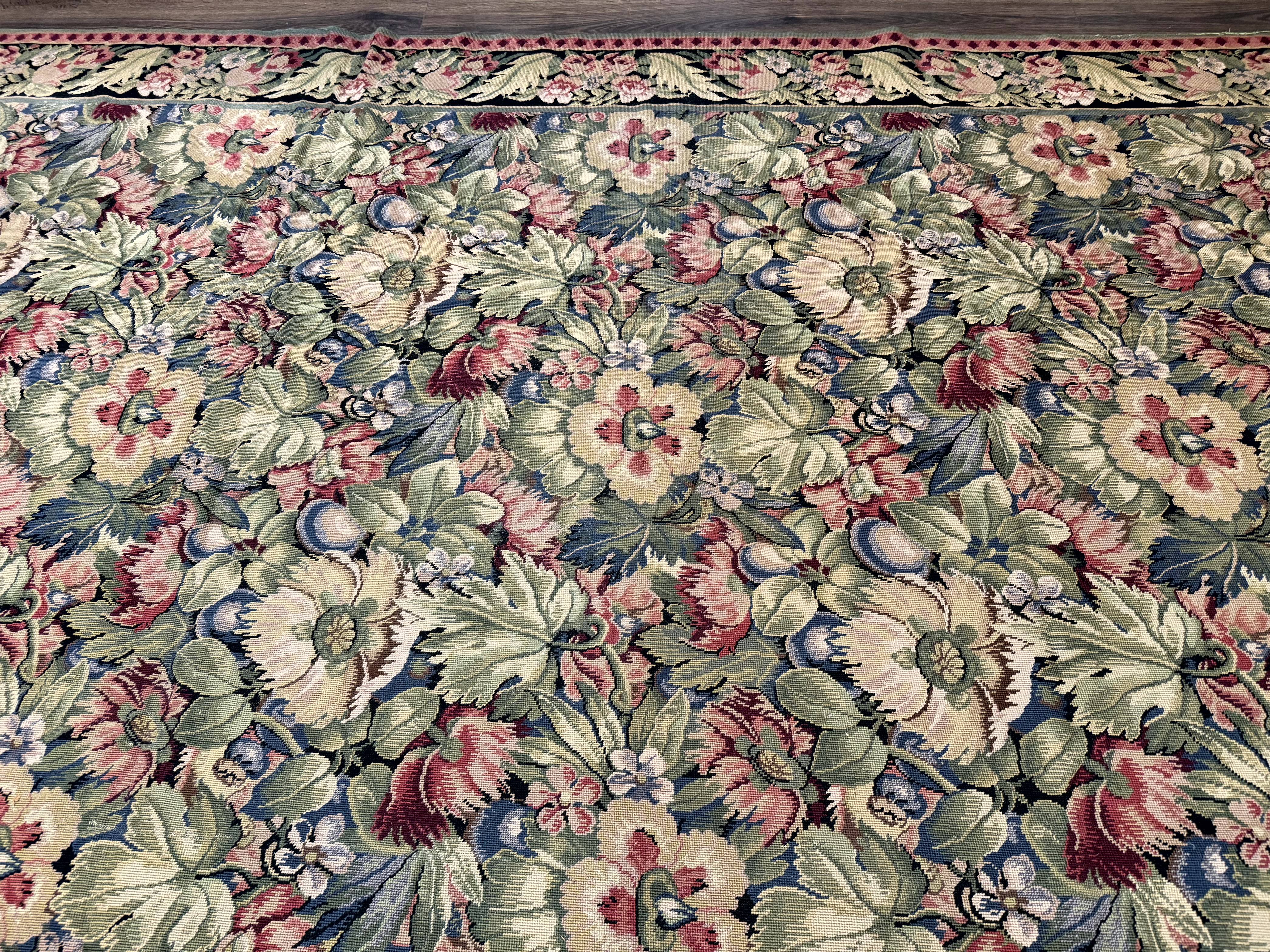 Large Needlepoint Rug 10x14, William Morris Carpet, Botanical - Jewel Rugs