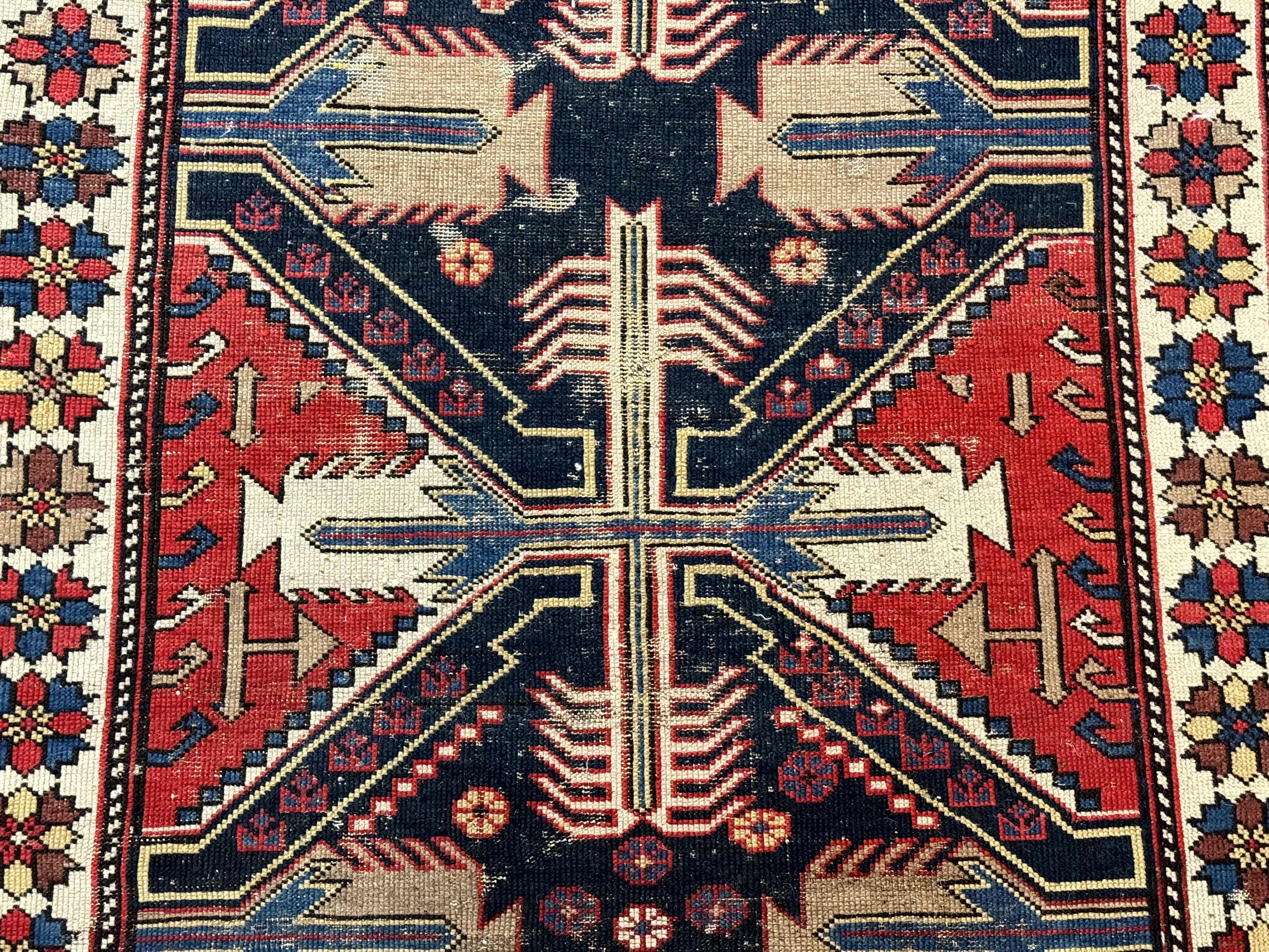 Antique Shirvan Caucasian Rug 3x5, Geometric Pattern, Red Navy Blue Beige - Jewel Rugs