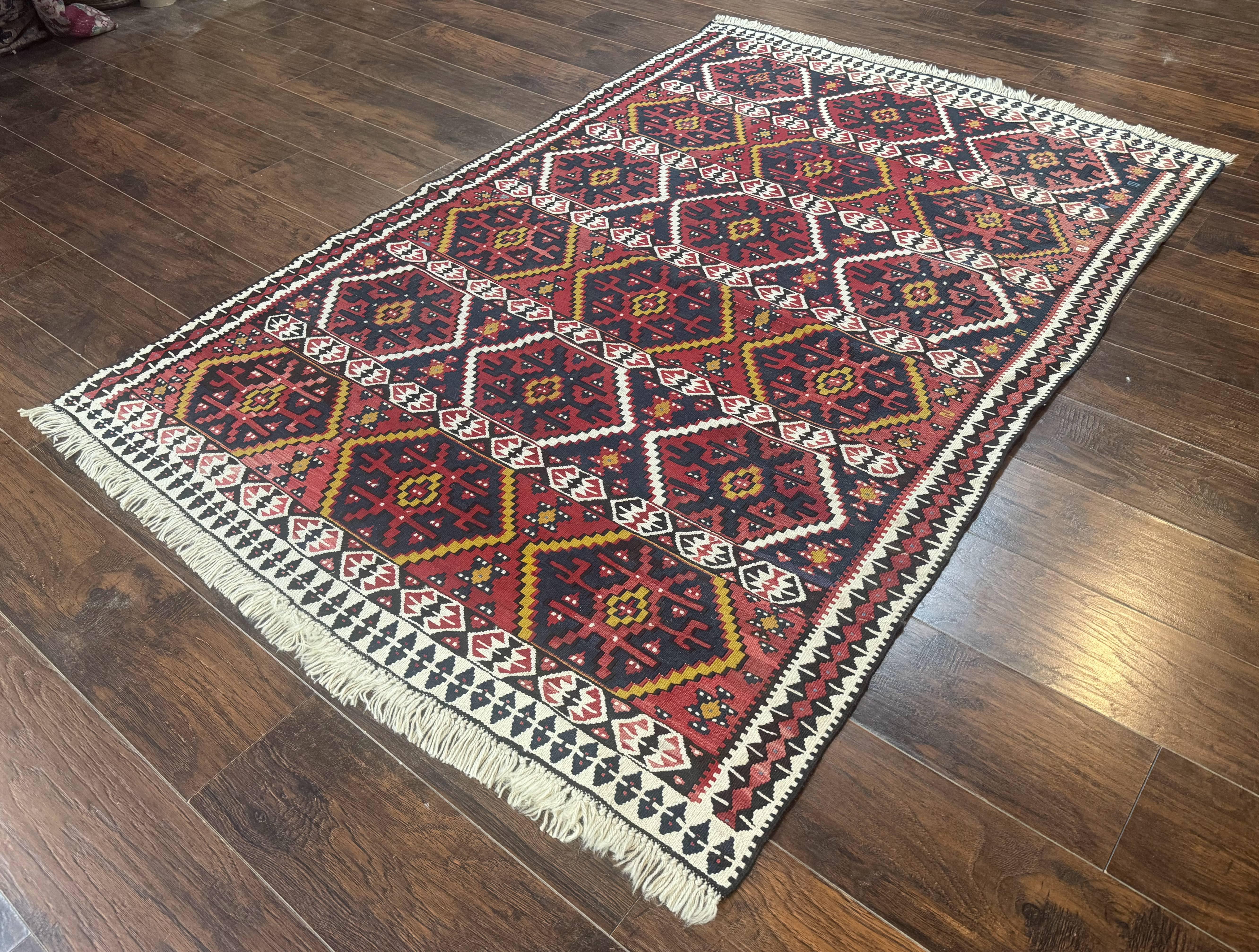 Caucasian Kilim Rug 5x7, Vintage Russian Flatweave Kilim Carpet, Tribal Bohemian Kilim Rug - Jewel Rugs