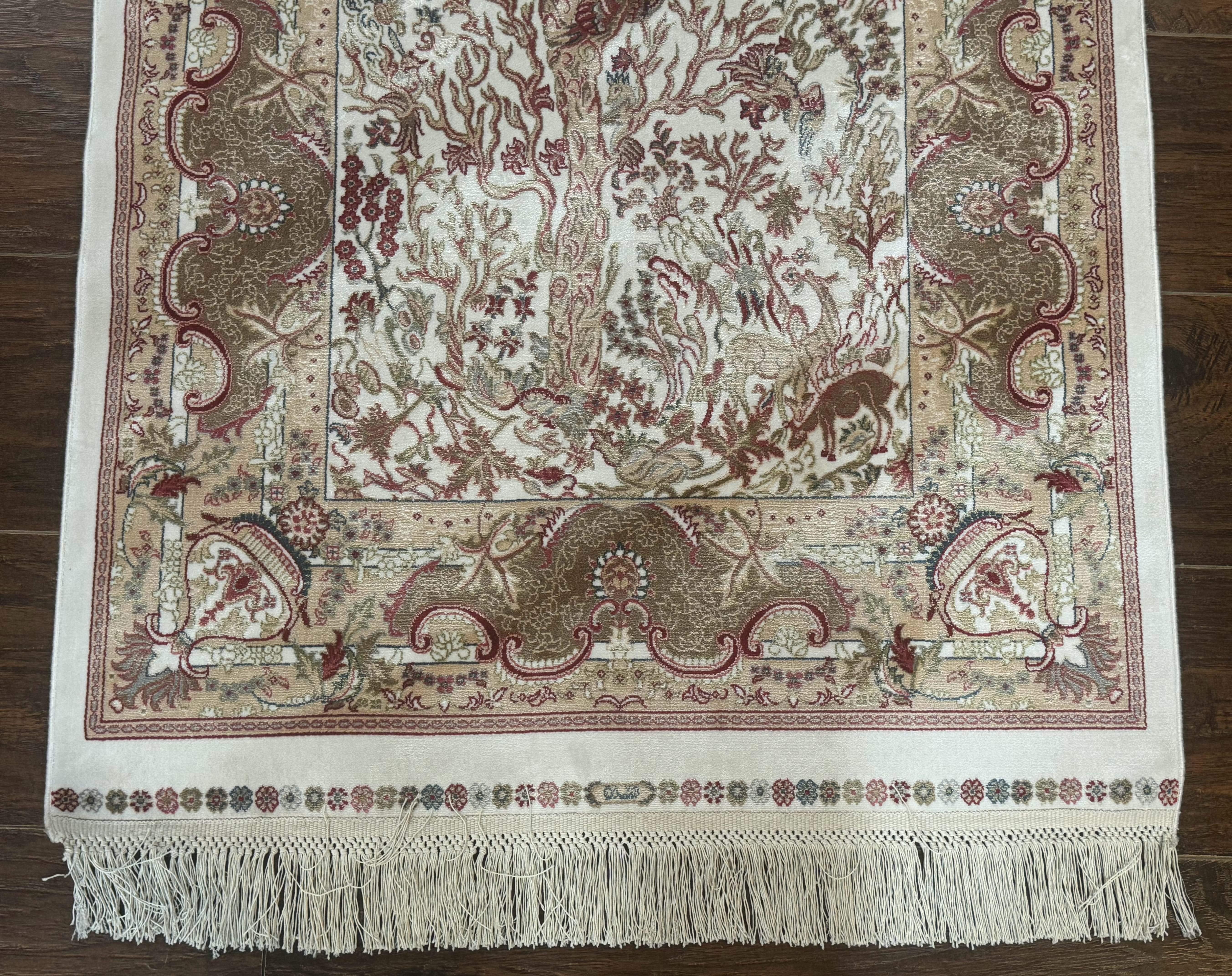 Tree of Life Turkish Silk Rug 2.6 x 4, Ivory, Bamboo Silk - Jewel Rugs