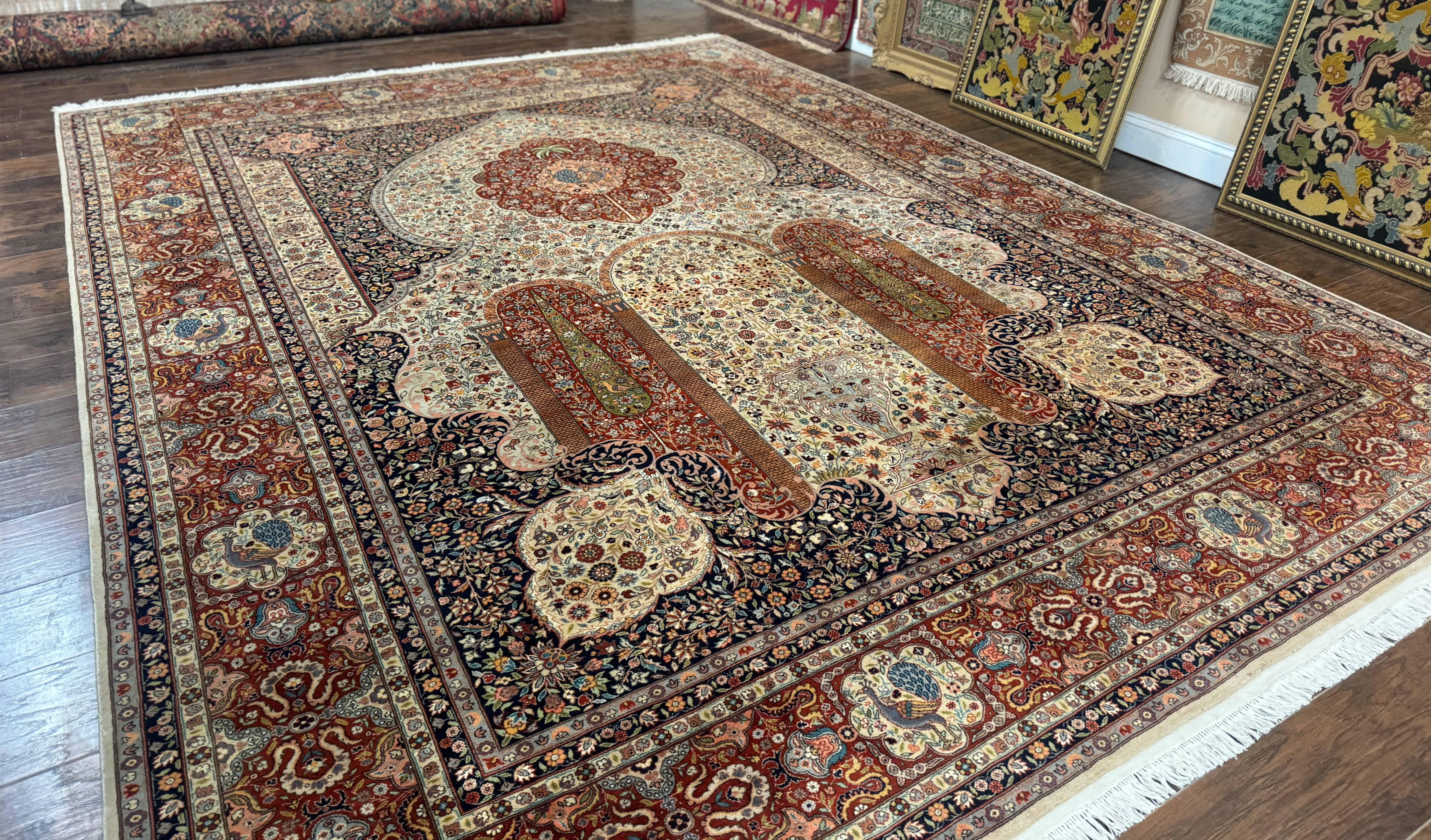 Wonderful Pak Persian Rug 9x12, Very Fine 260 KPSI, Floral Peacocks, Handmade Vintage Wool Rug - Jewel Rugs