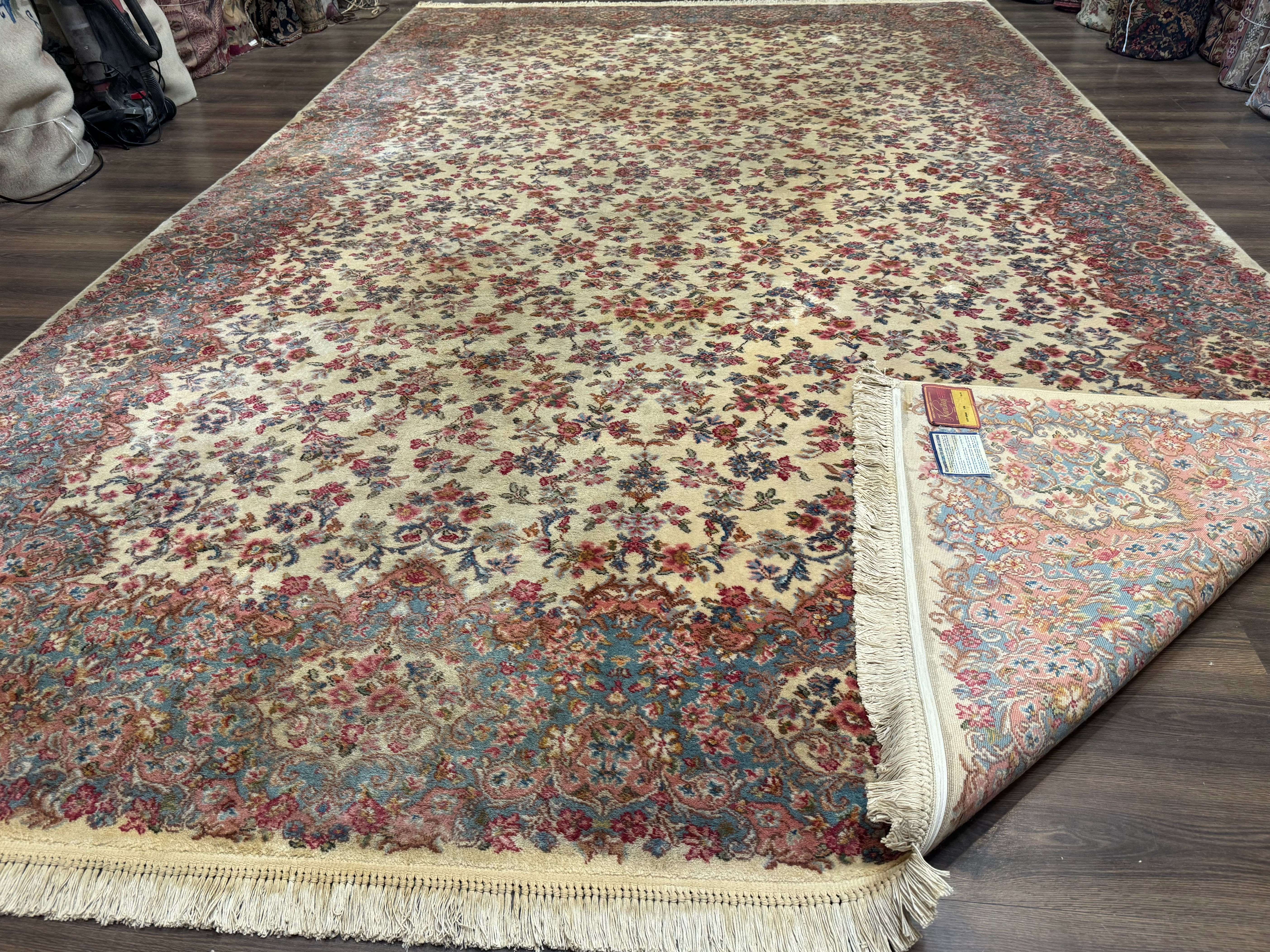 Karastan Rug 10x16 Ivory Kirman #788, Original 700 Series, Wool Pile Vintage Discontinued - Jewel Rugs