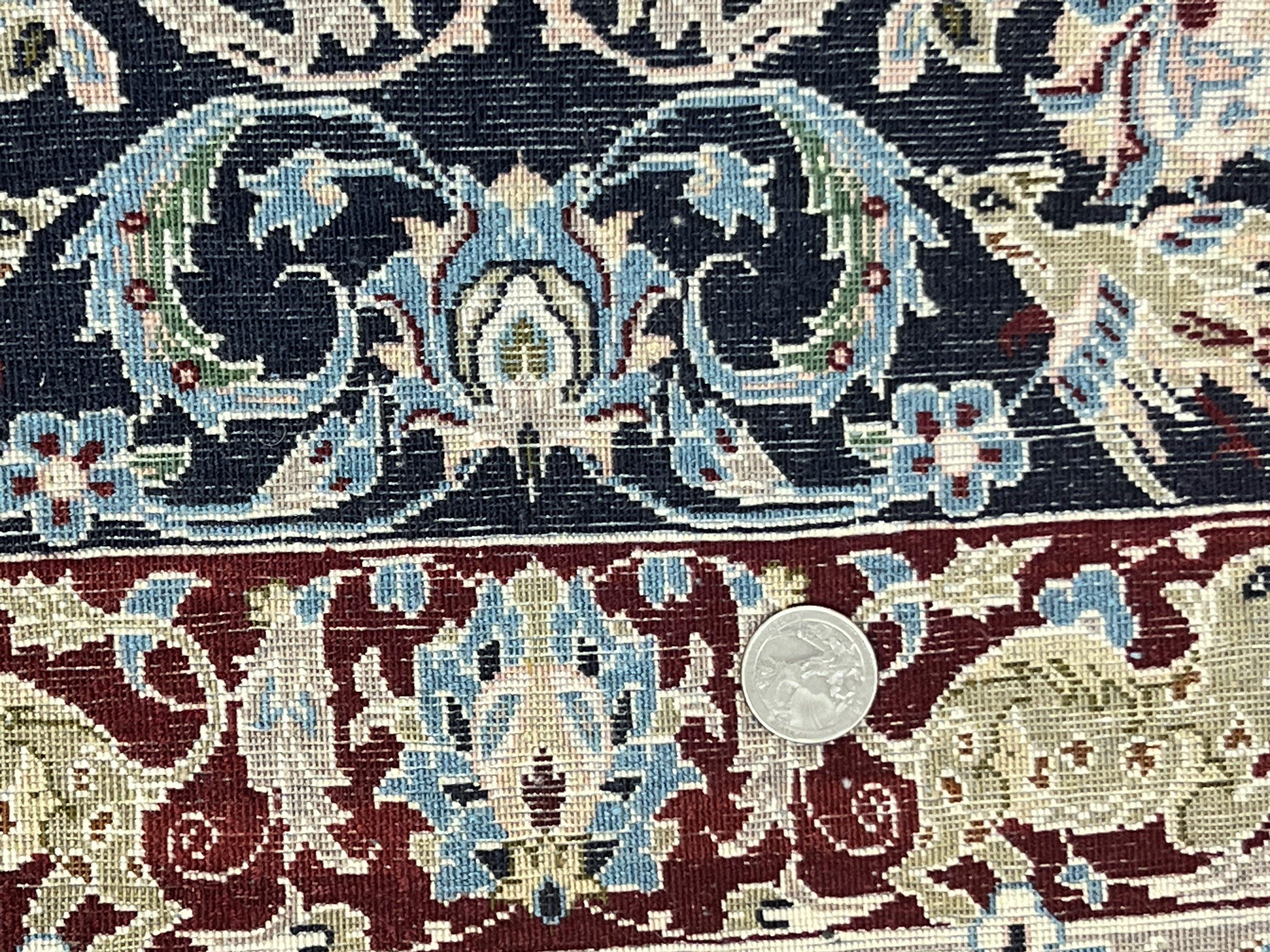 Wonderful Persian Isfahan Rug 2.4 x 4, Animal Pictorials Deer, Floral, Handmade Vintage Navy Blue Small Persian Carpet, Very Fine 430 KPSI Kork Wool - Jewel Rugs