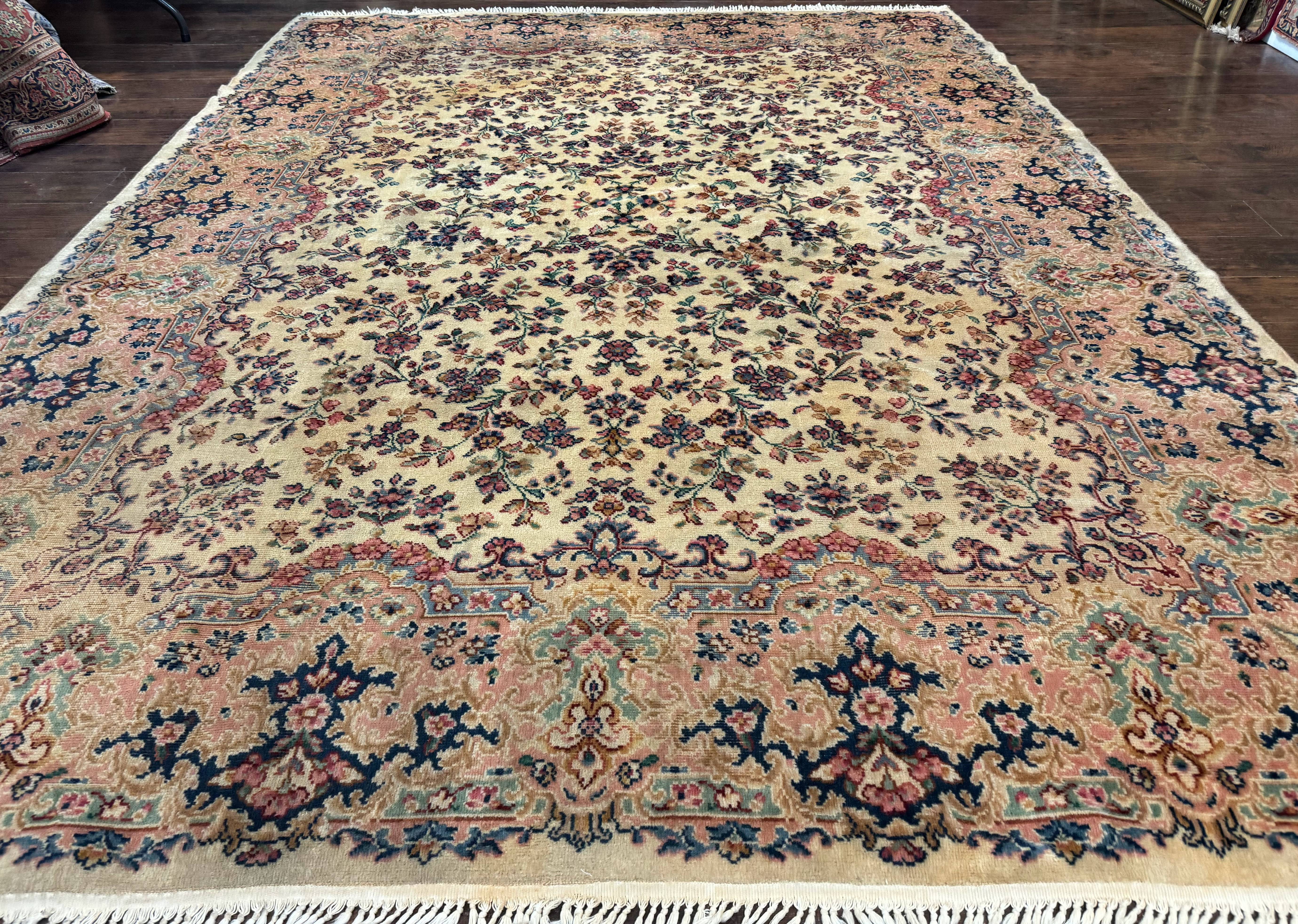 Antique Karastan Rug 8.8 x 12 Lanamar Floral Ivory Kirman Wool Discontinued - Jewel Rugs