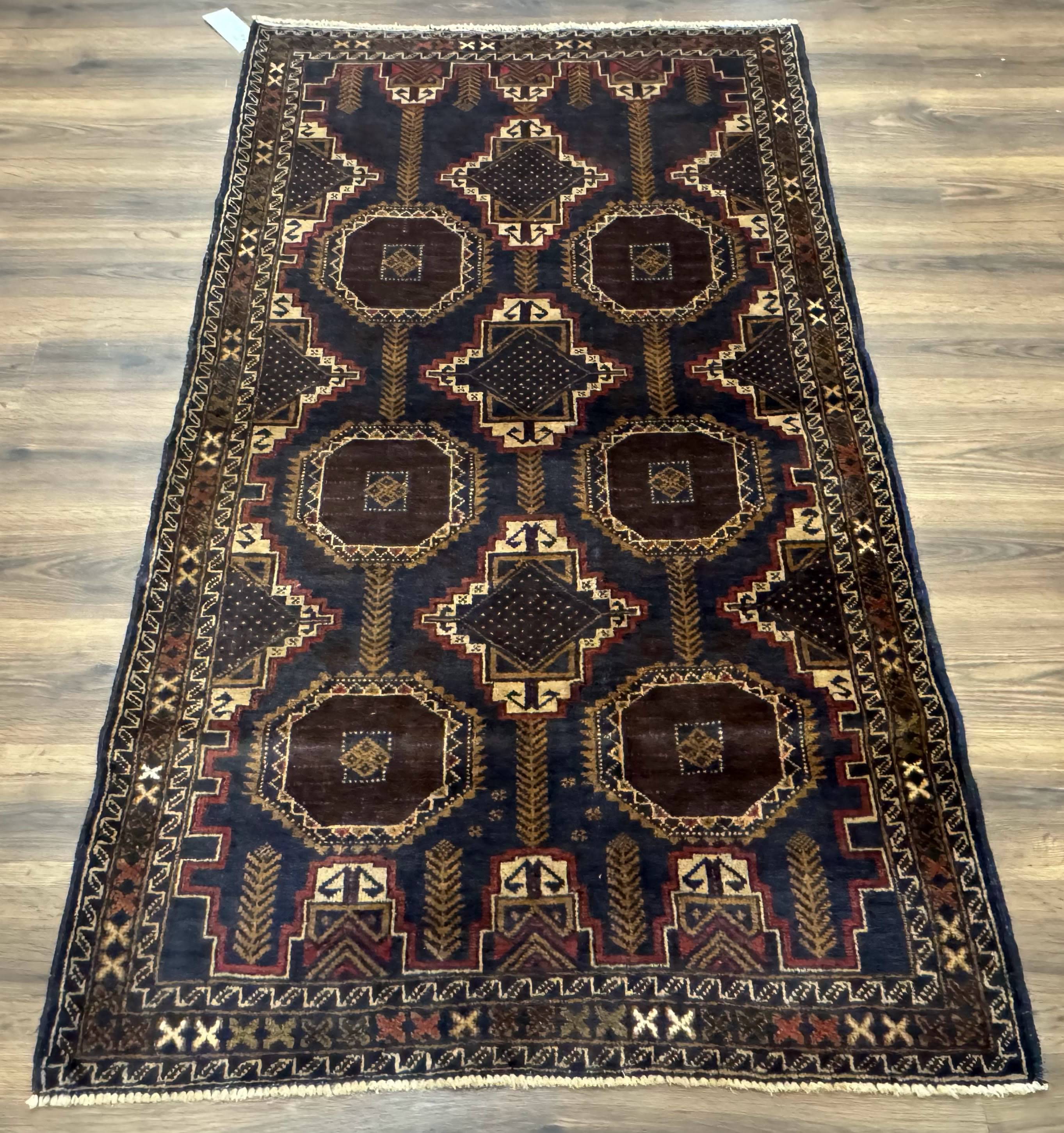 Navy Blue Afghan Balouch Rug 4x6, Handmade, New - Jewel Rugs