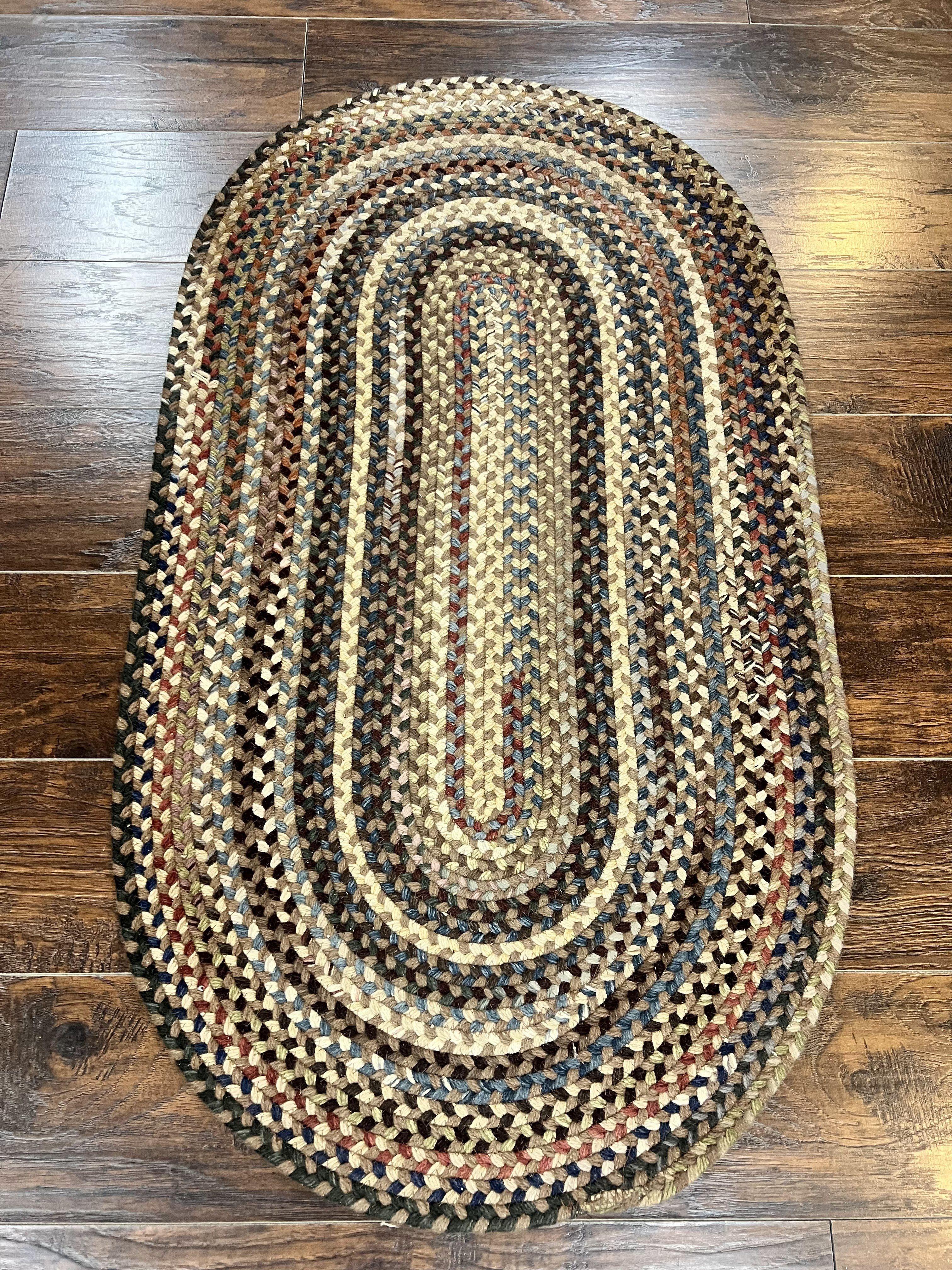 Oval Braided Rug 2x4, Multicolor Oval Rug, Hand Woven, Vintage Wool Handmade Braided Rug, Small American Braided Rug - Jewel Rugs
