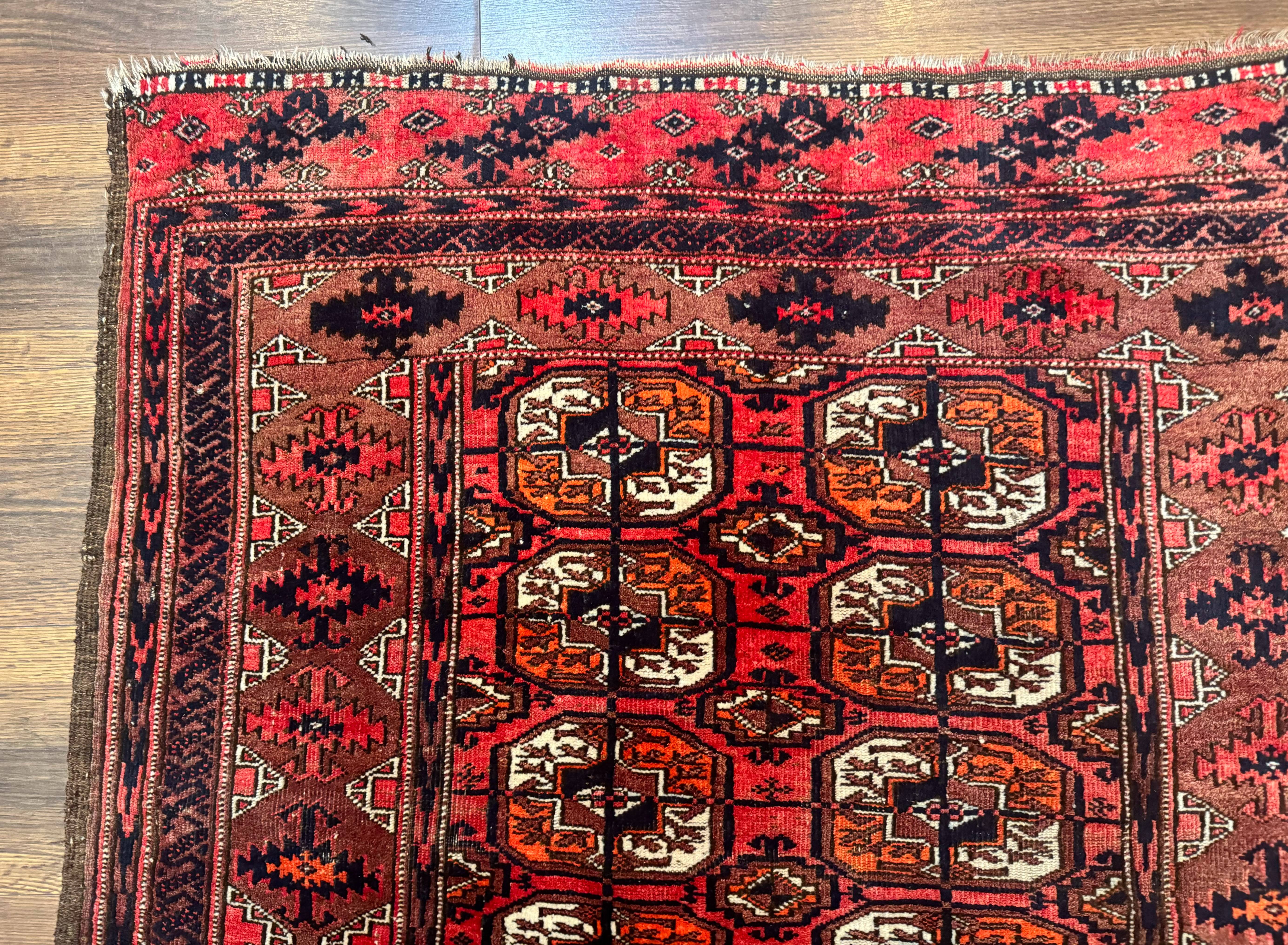 Antique Turkoman Rug 3.7 x 6.7, Red, Wool Runner Rug - Jewel Rugs
