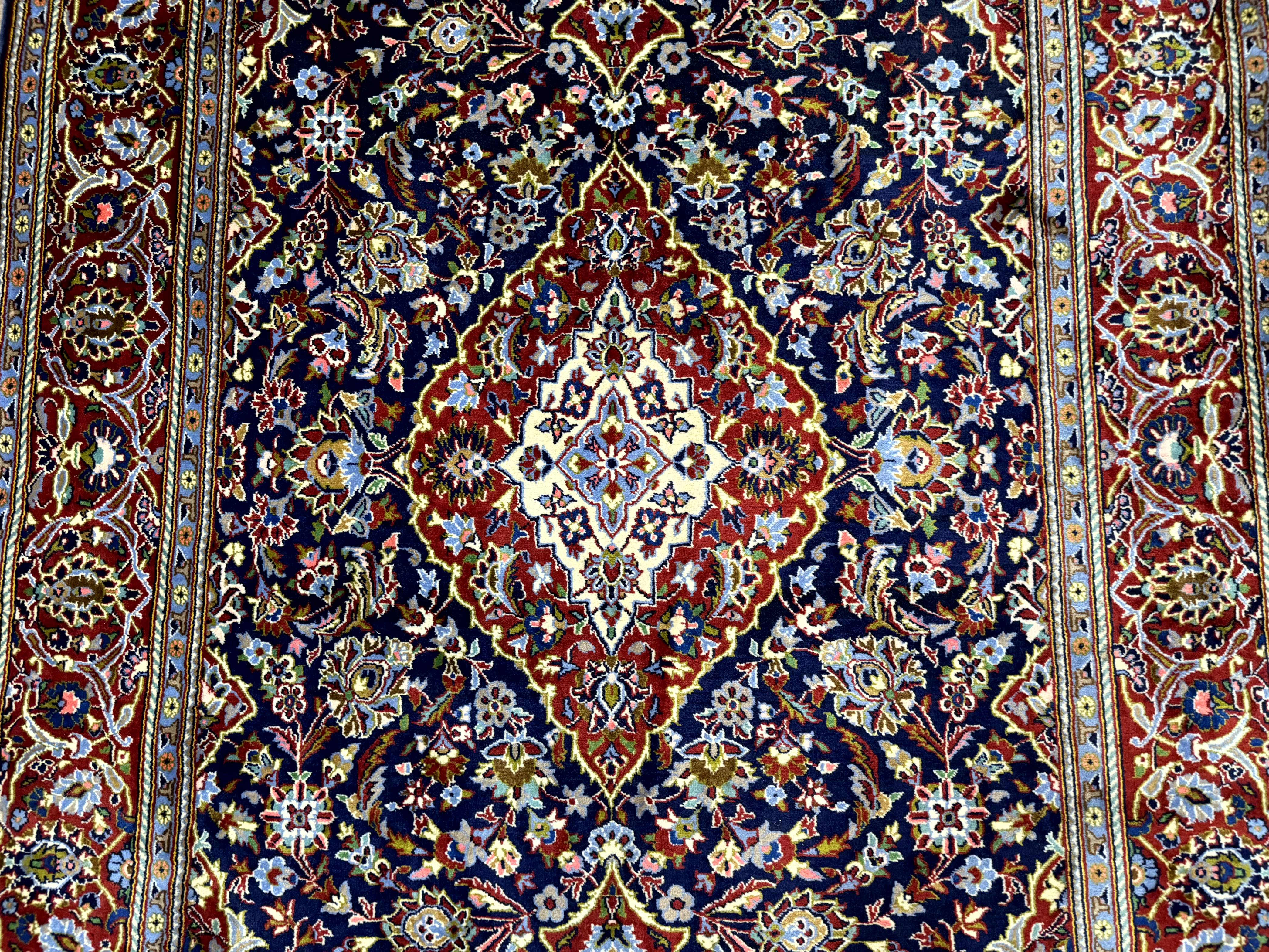 Navy Blue Persian Kashan Rug 5x7, Antique, Wool Hand Knotted Carpet - Jewel Rugs