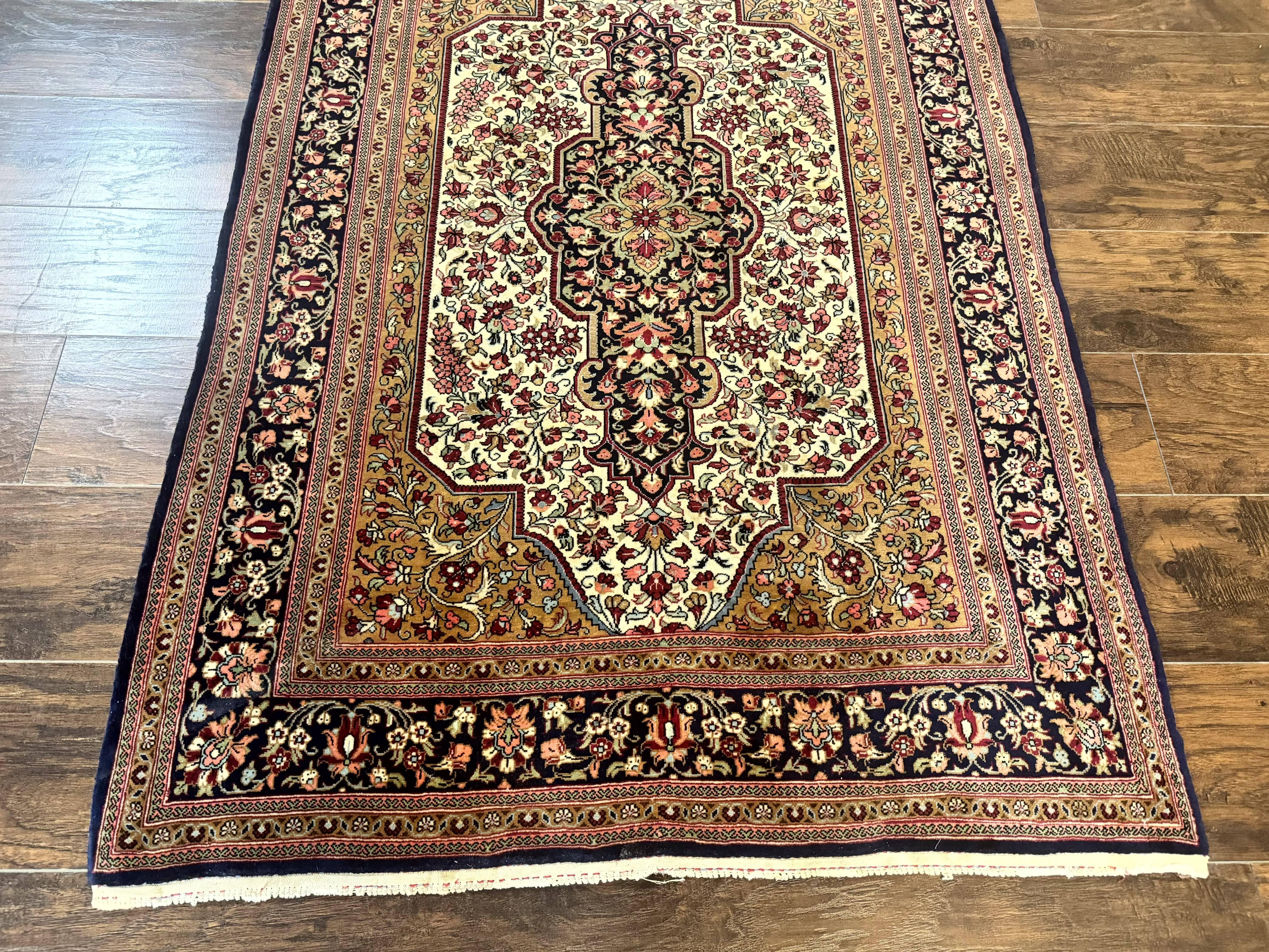 Persian Qum Rug 3.6 x 5, Kork Wool, Very Finely Hand Knotted 325 KPSI, Rare, Semi Antique - Jewel Rugs