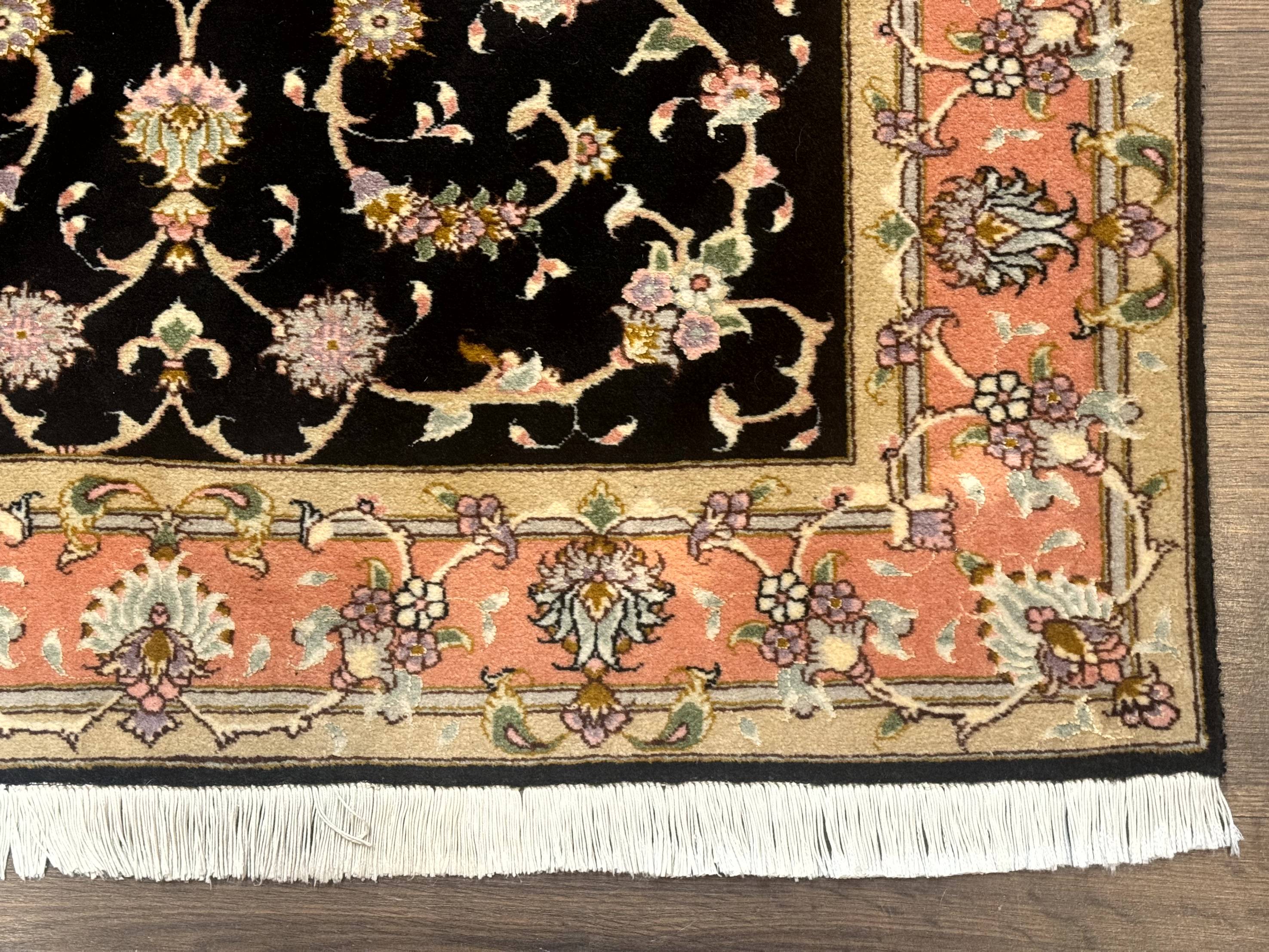 Persian Tabriz Rug 3x5 Black and Salmon Floral Fine Handmade 360 KPSI - Jewel Rugs