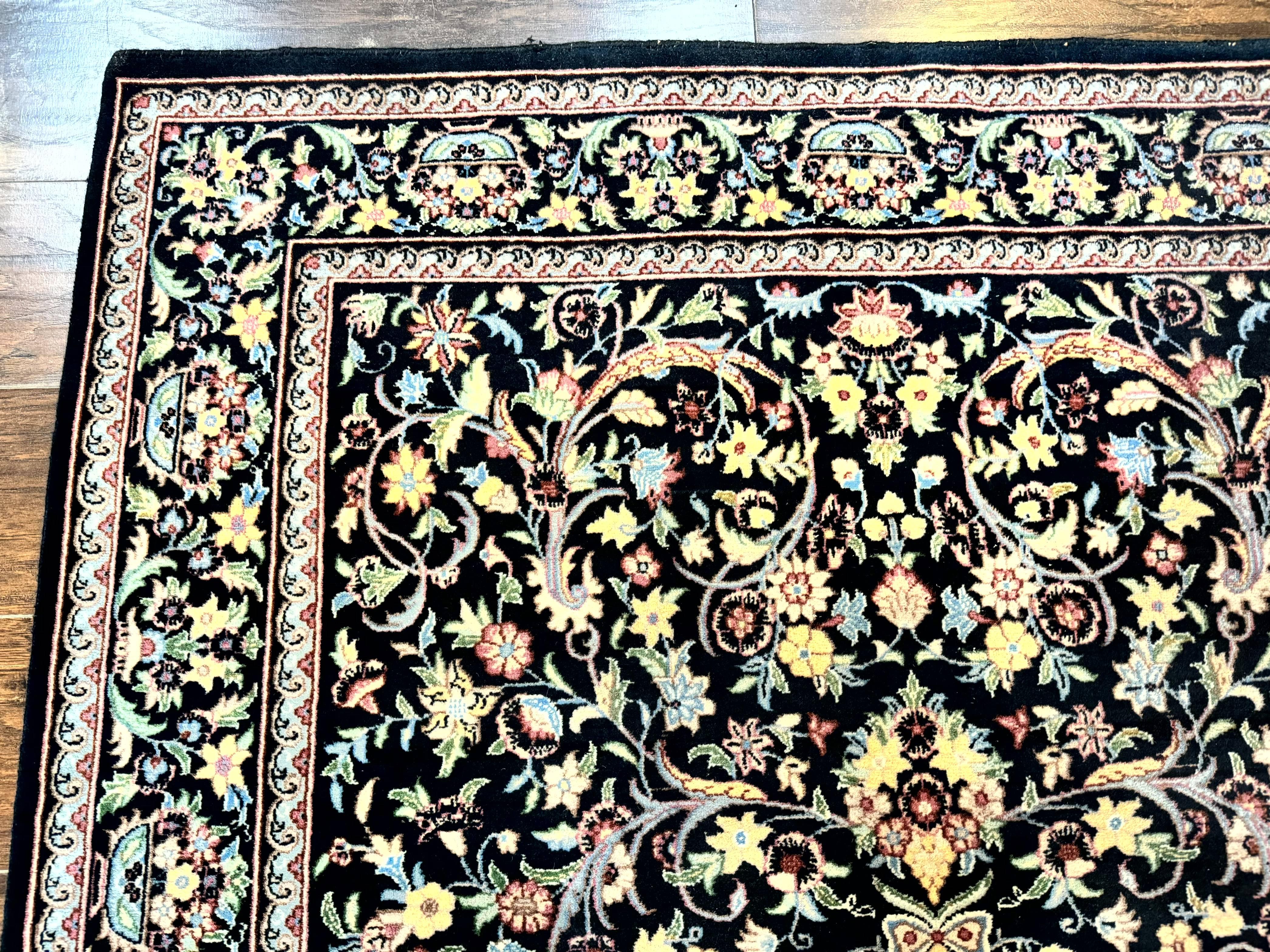 Pak Persian Rug 5x7, Floral, Colorful, Handmade Vintage Wool Rug, Finely Hand Knotted 225 KPSI, Black - Jewel Rugs